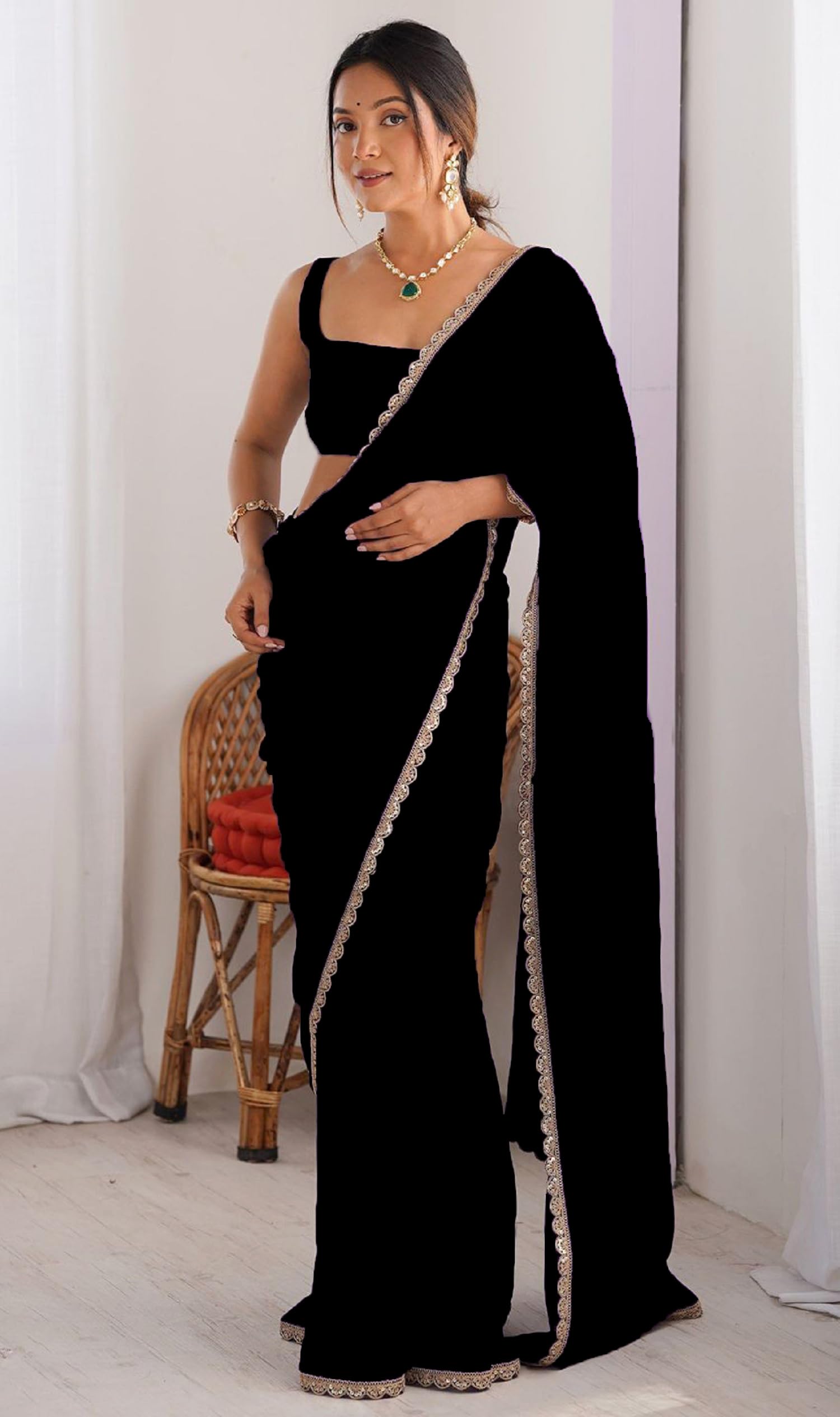 SATAZ Women Black Georgette Saree - Image 3