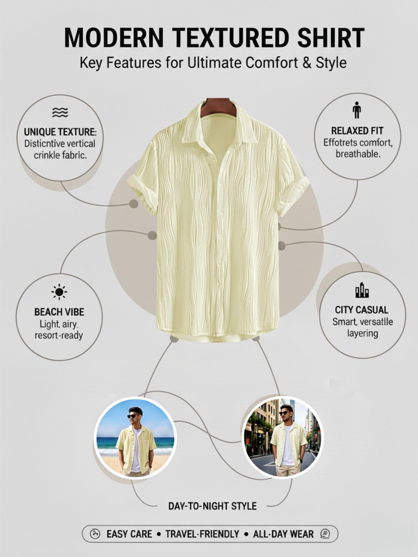 GRECIILOOKS Men's Casual Shirt - Yellow - Image 5