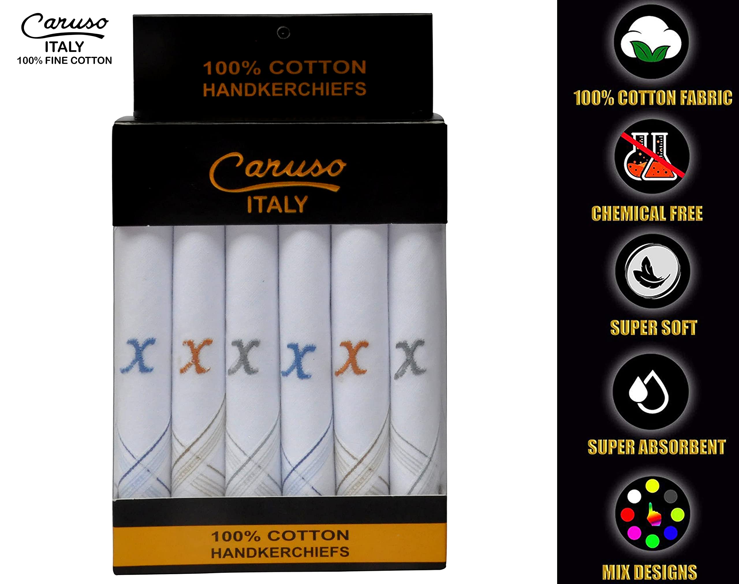 Caruso Italy Men's Handkerchief - White Colored Border - Image 3