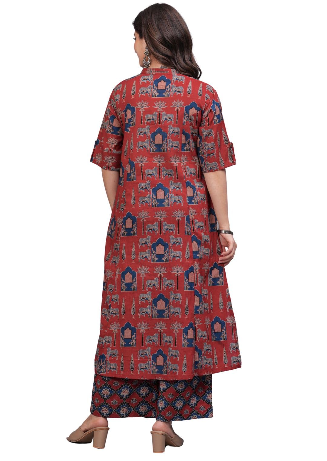 rytras Women's Pure Cotton Printed A-Line Kurta Set - Maroon - Image 2