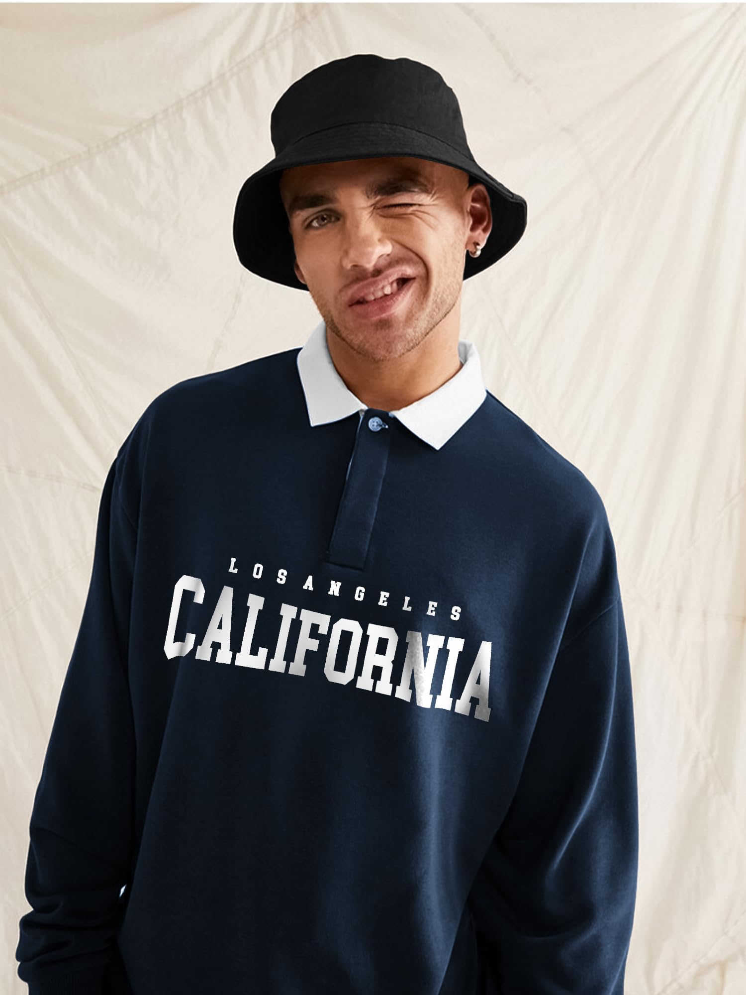 Jump Cuts Mens Printed Polo Neck T-Shirt - Navy - Image 3