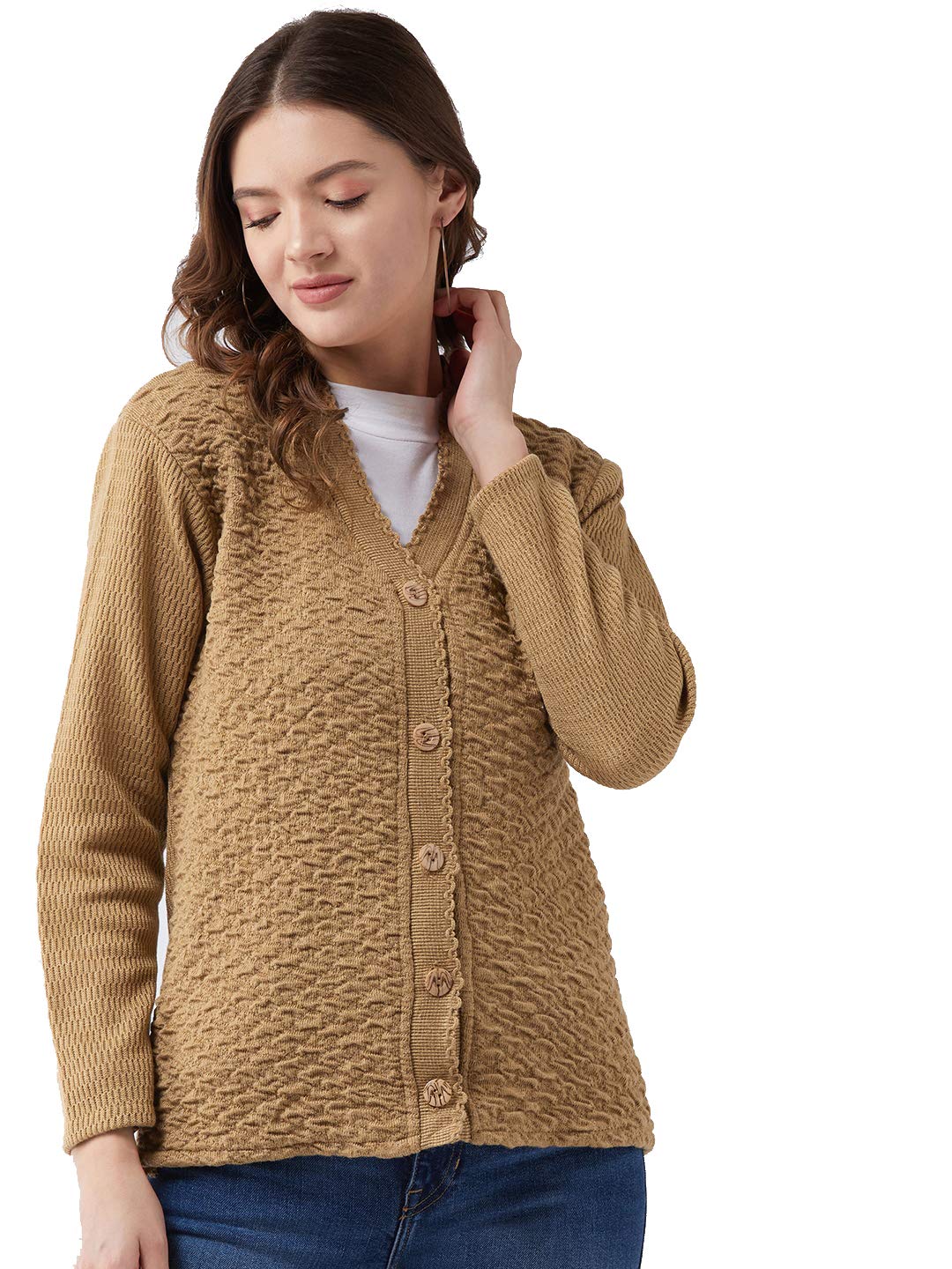 Pivl Women's Camel V-Neck Cardigan