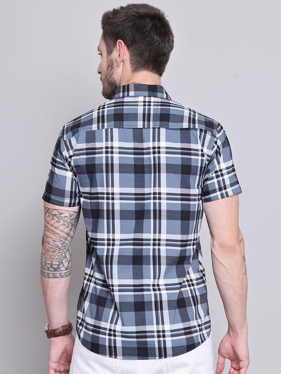 Majestic Man Checked Cotton Shirt for Men - Slate Grey - Image 4