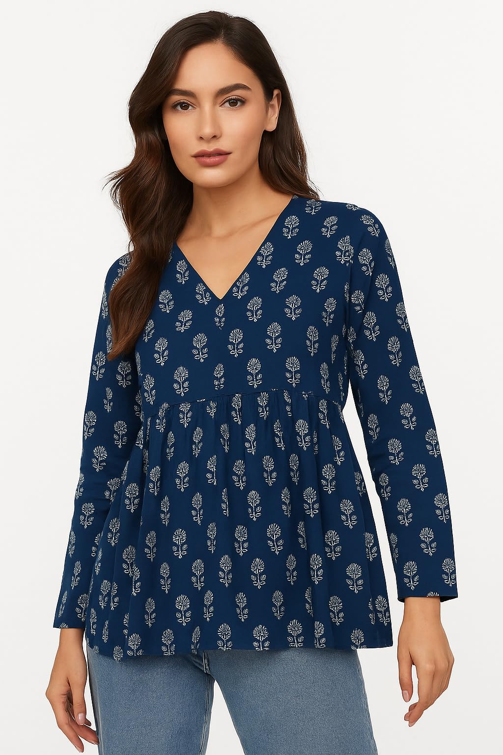 SANGANI Women's Cotton Peplum Top Kurti - Red and White - Image 3