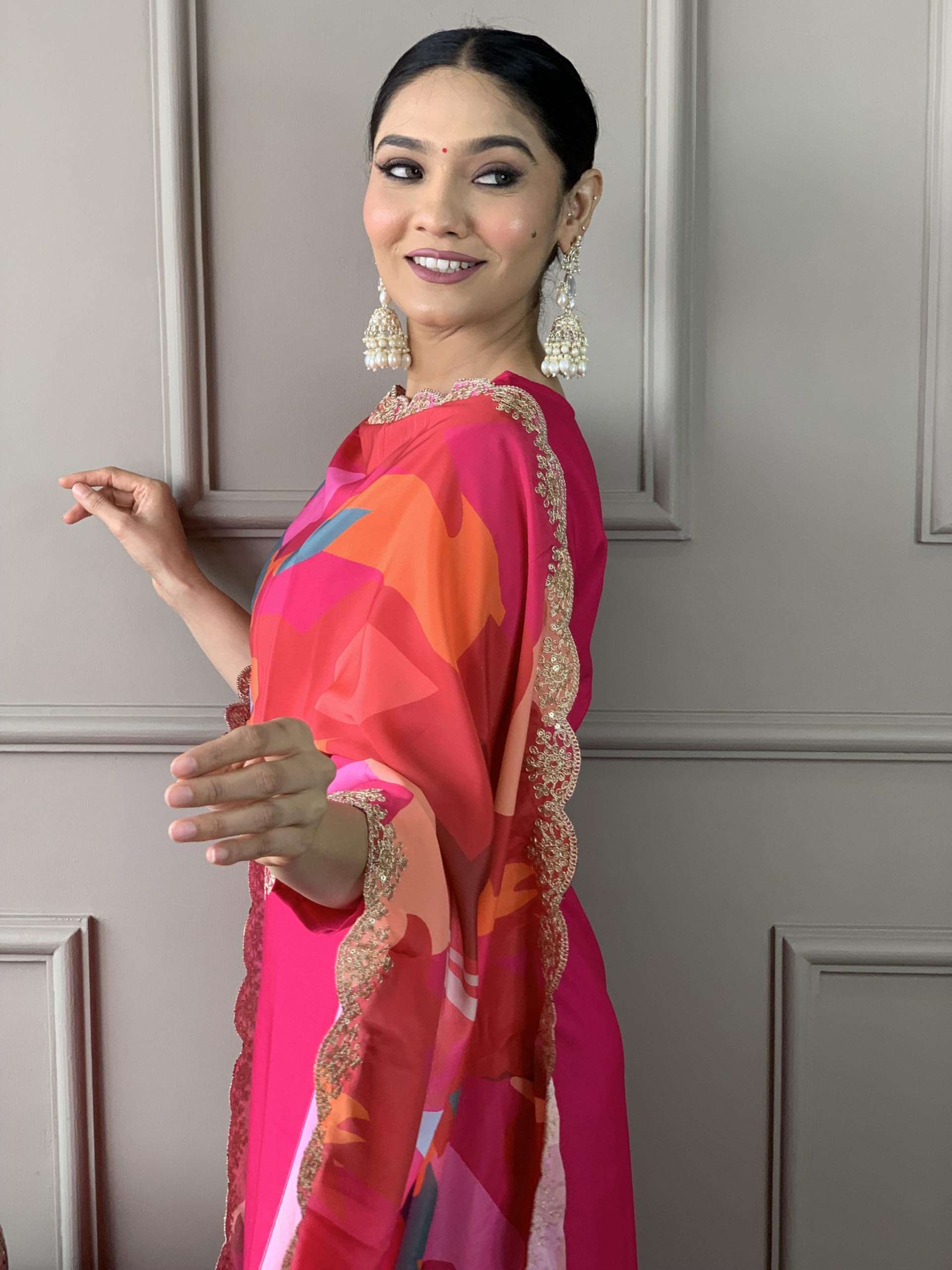 Naixa Women's Viscose Silk Embroidered Kurta Set - Red - Image 3