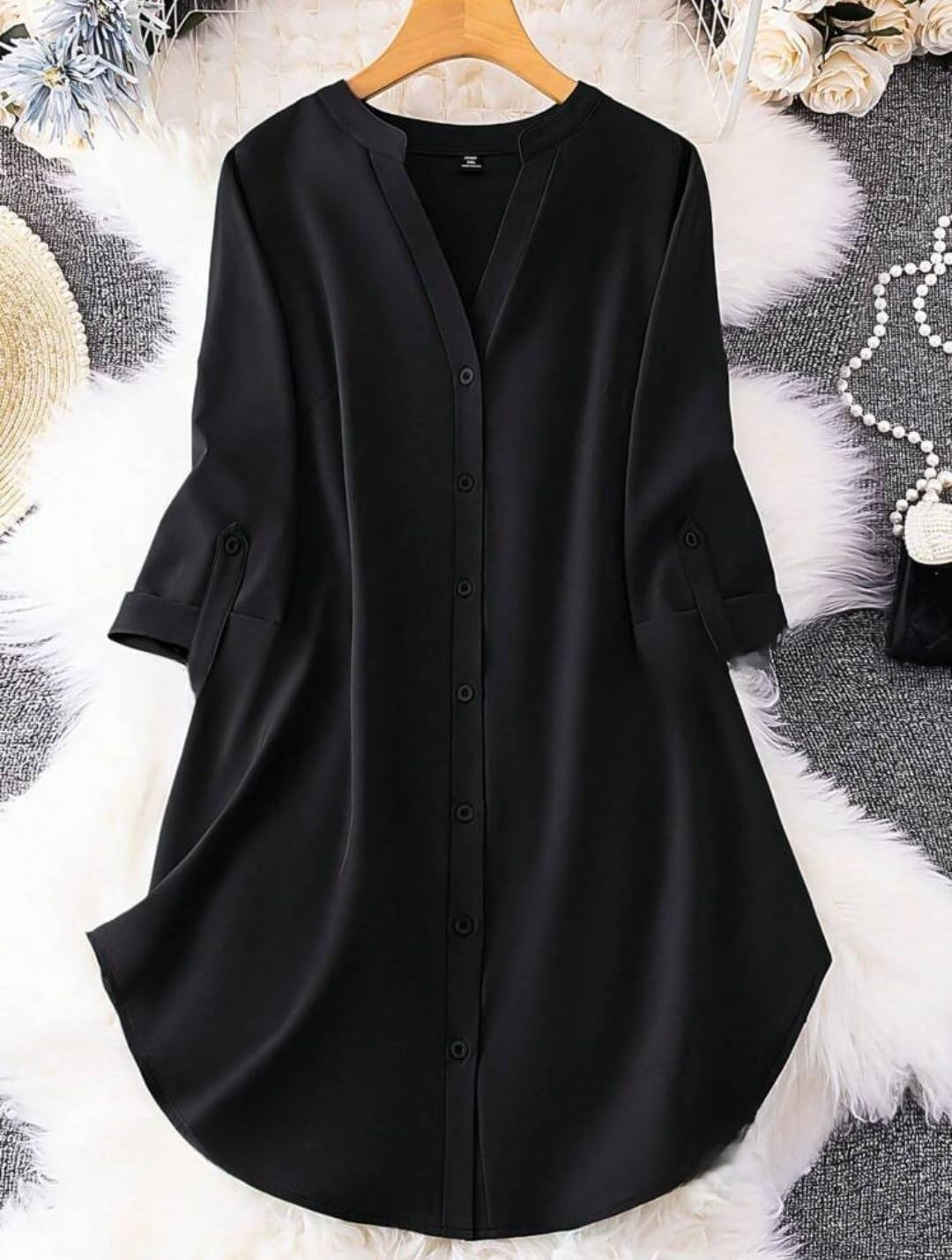 Gufrina Rayon A-Line Knee-Length Dress for Women - Black - Image 2