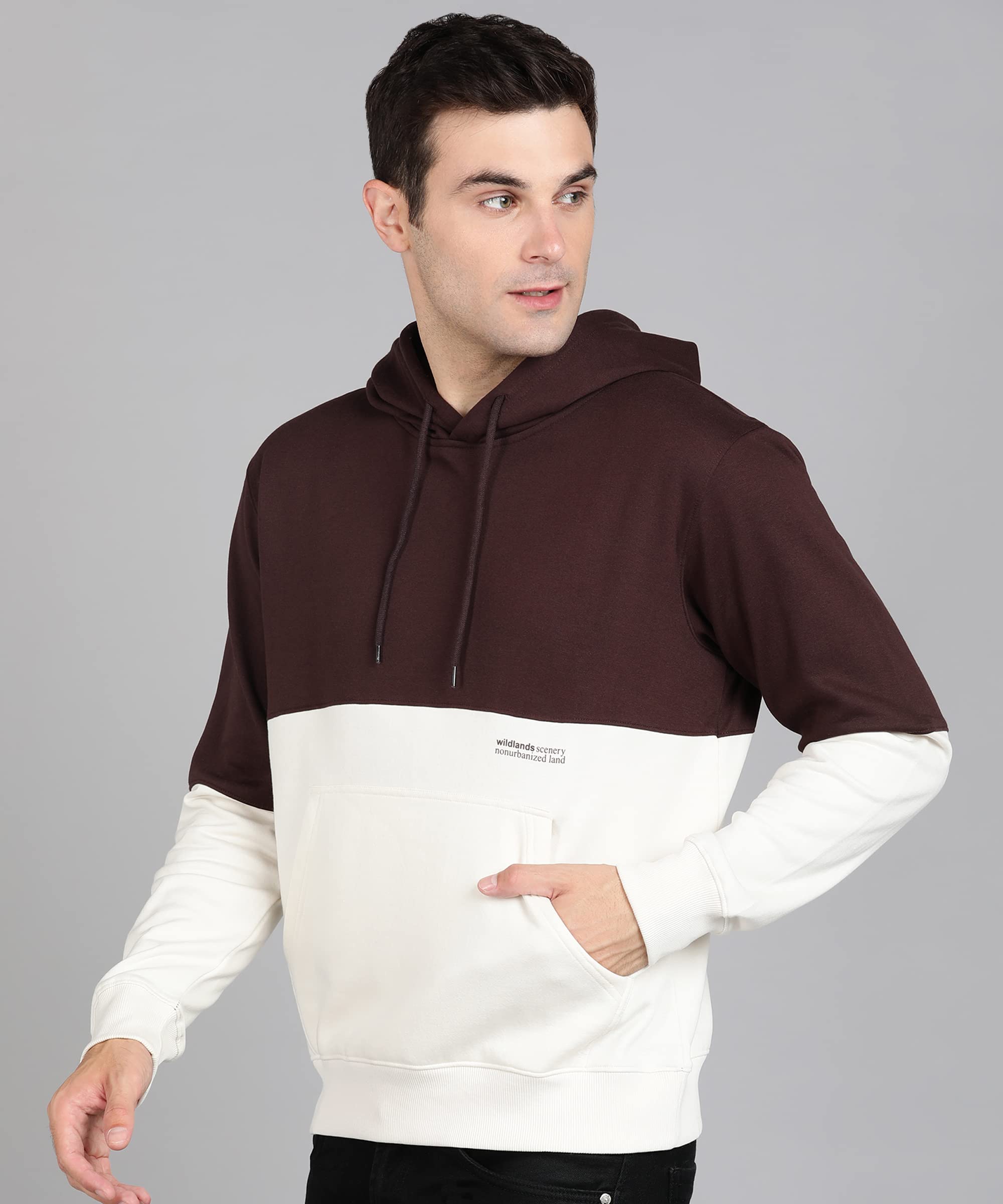 Alan Jones Men's Brown Colorblock Cotton Hooded Sweatshirt - Image 3