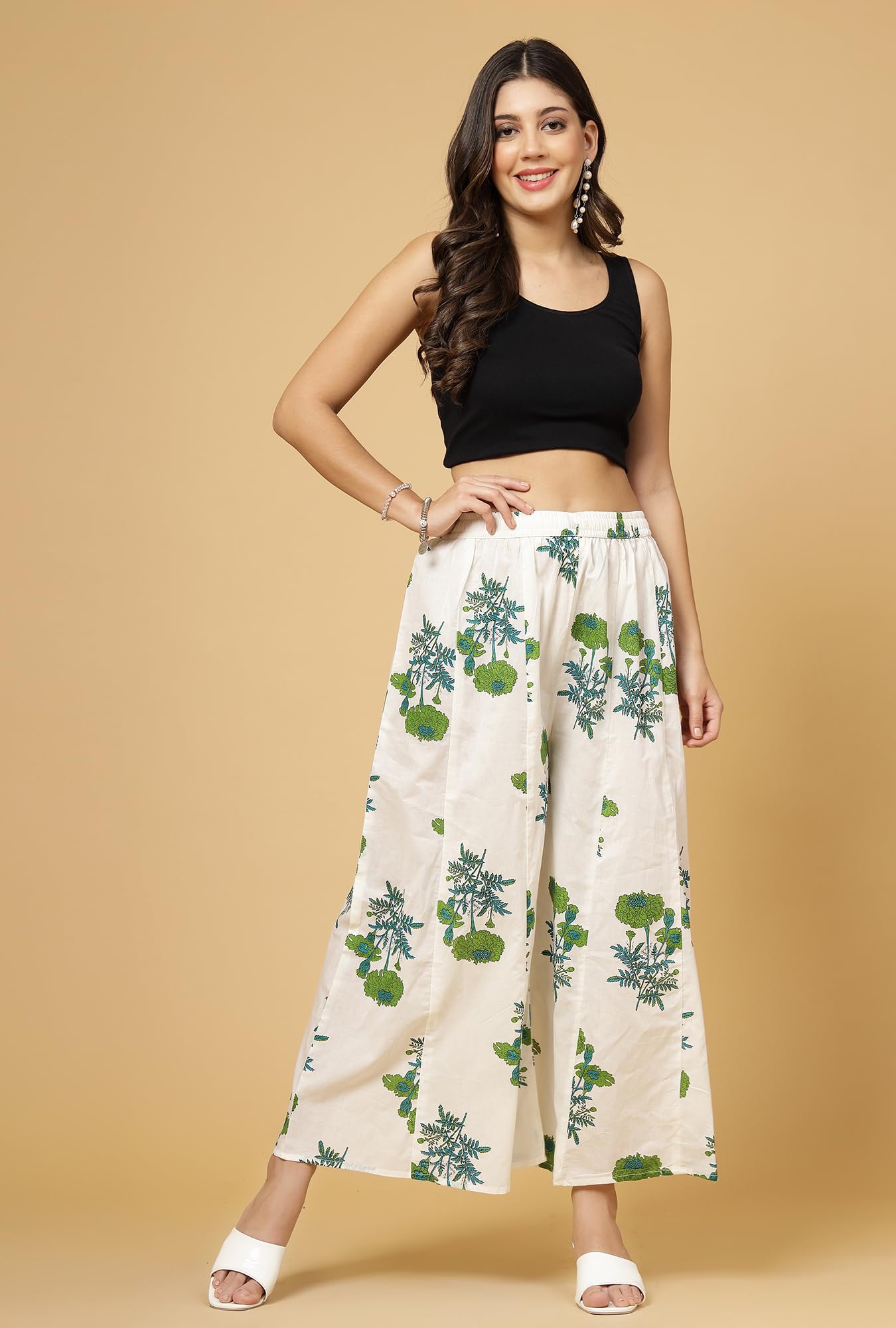 GarbGlide Women Pure Cotton Printed Palazzo - Dark Green - Image 2