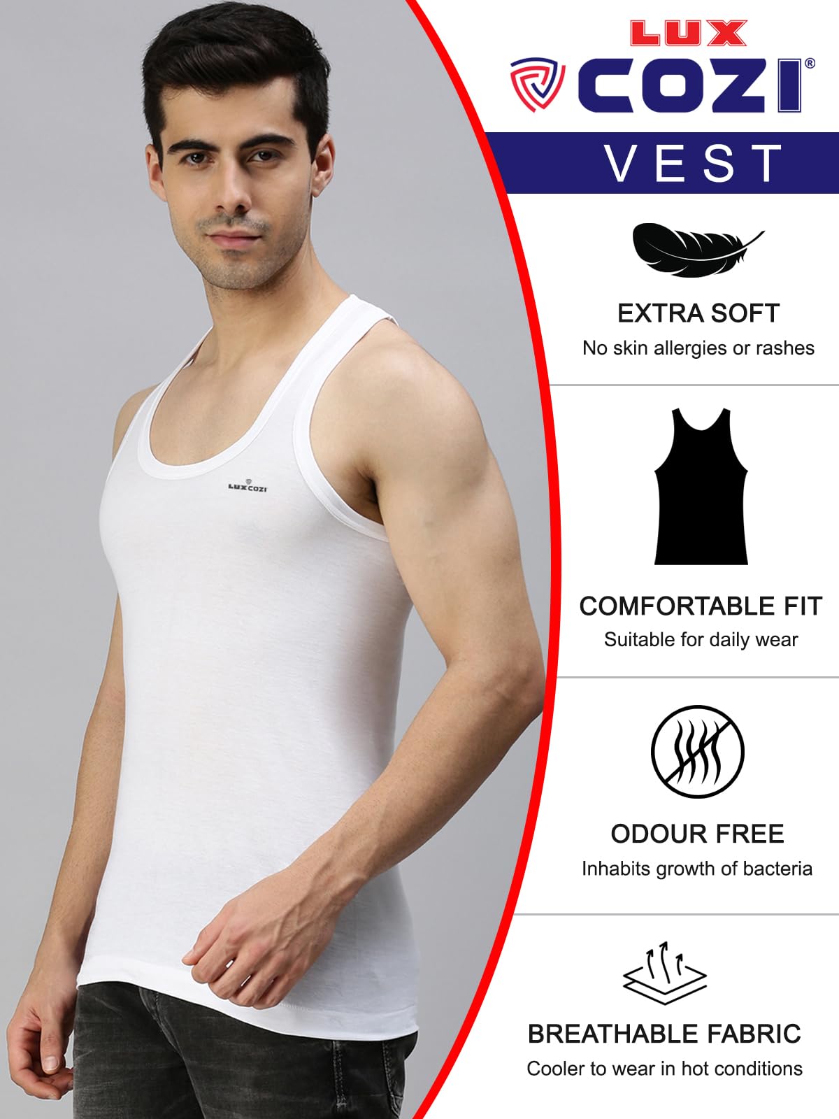 Lux Cozi Men's White Cotton Vest - Image 4