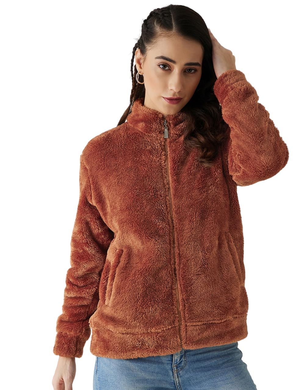 Modeve Women Solid Full Sleeve Winter Jacket - Rust