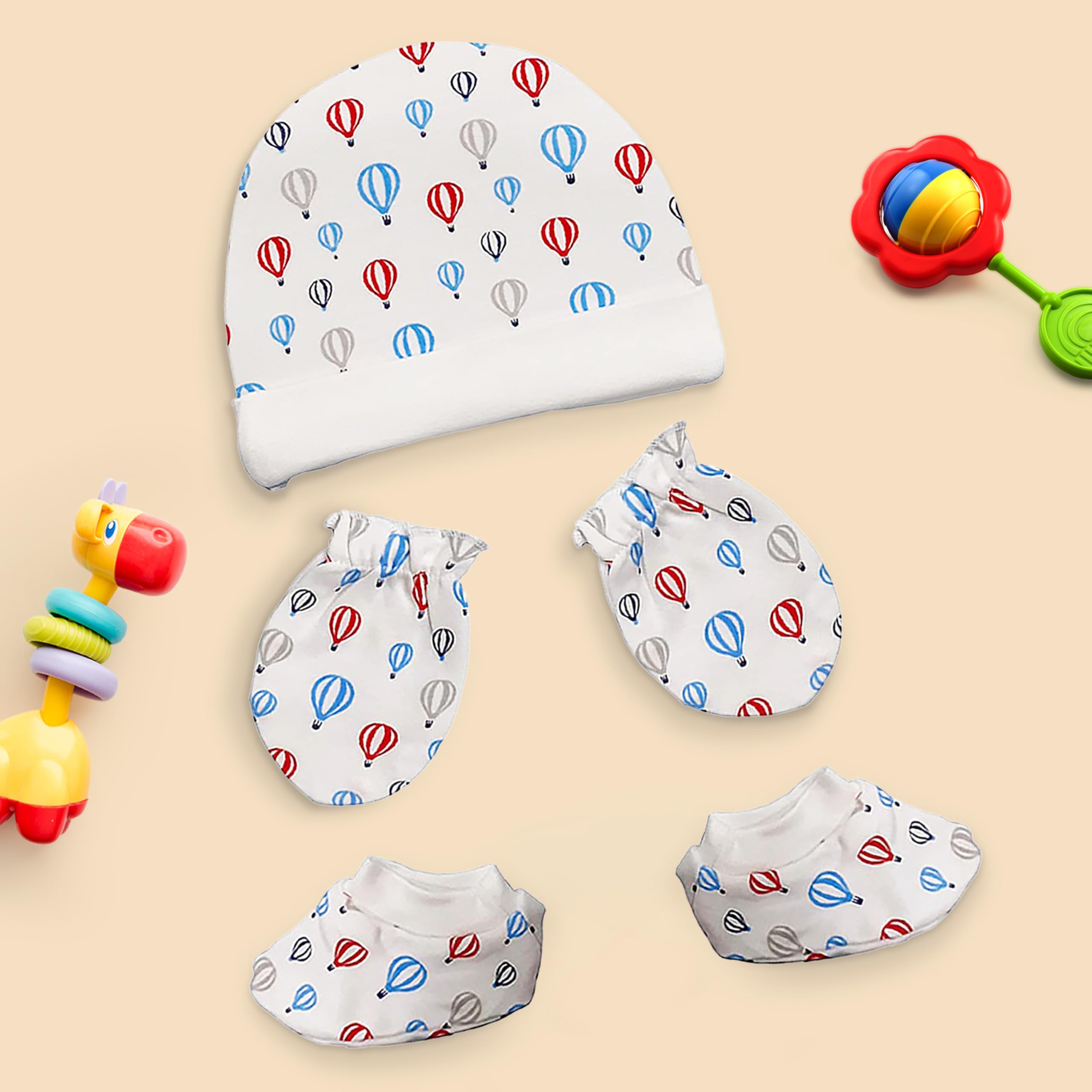 LuvLap Multicolour Mittens Booties & Caps Set for Newborn - Image 2