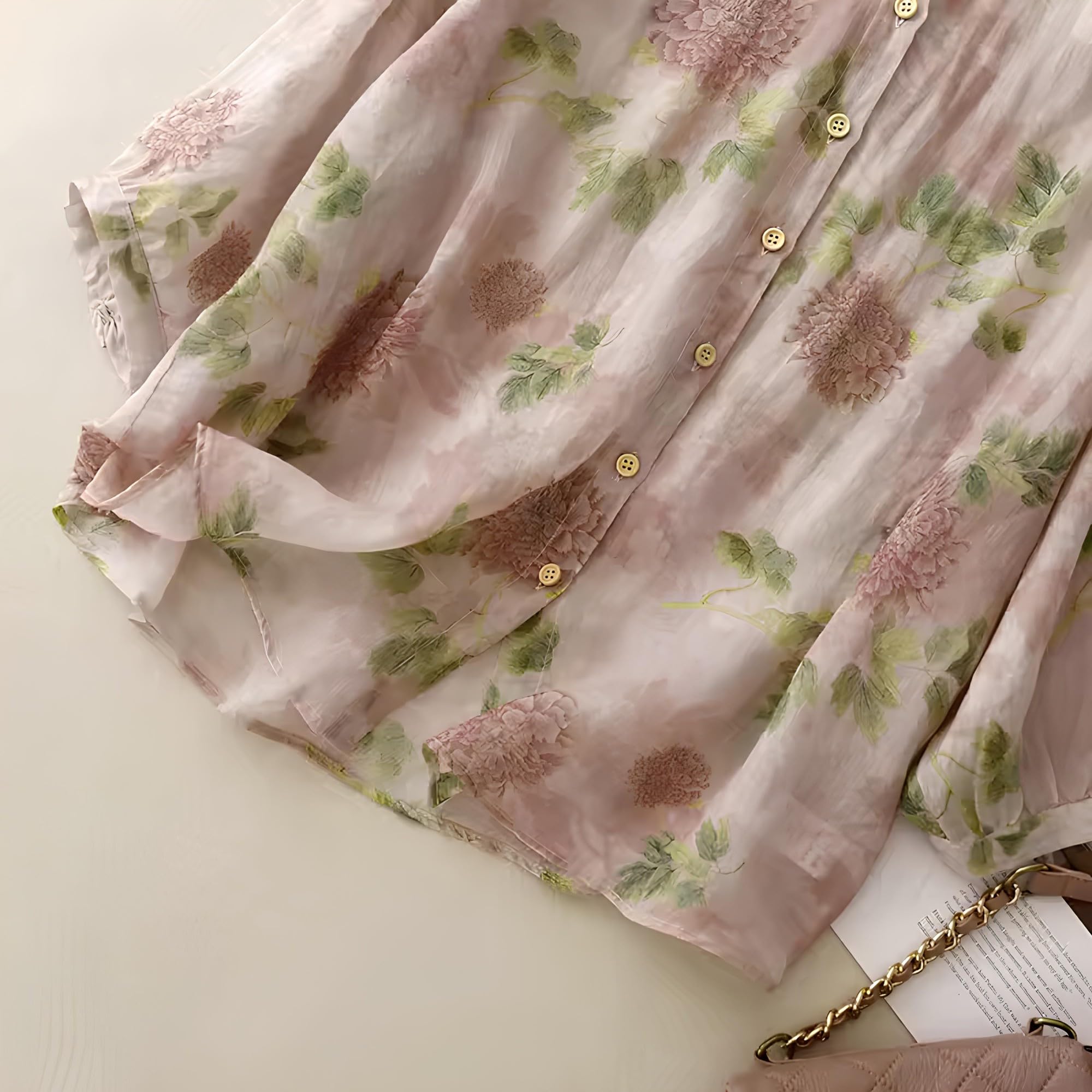 Gufrina Women's Floral Printed Button Down Shirt - Light Rose - Image 3