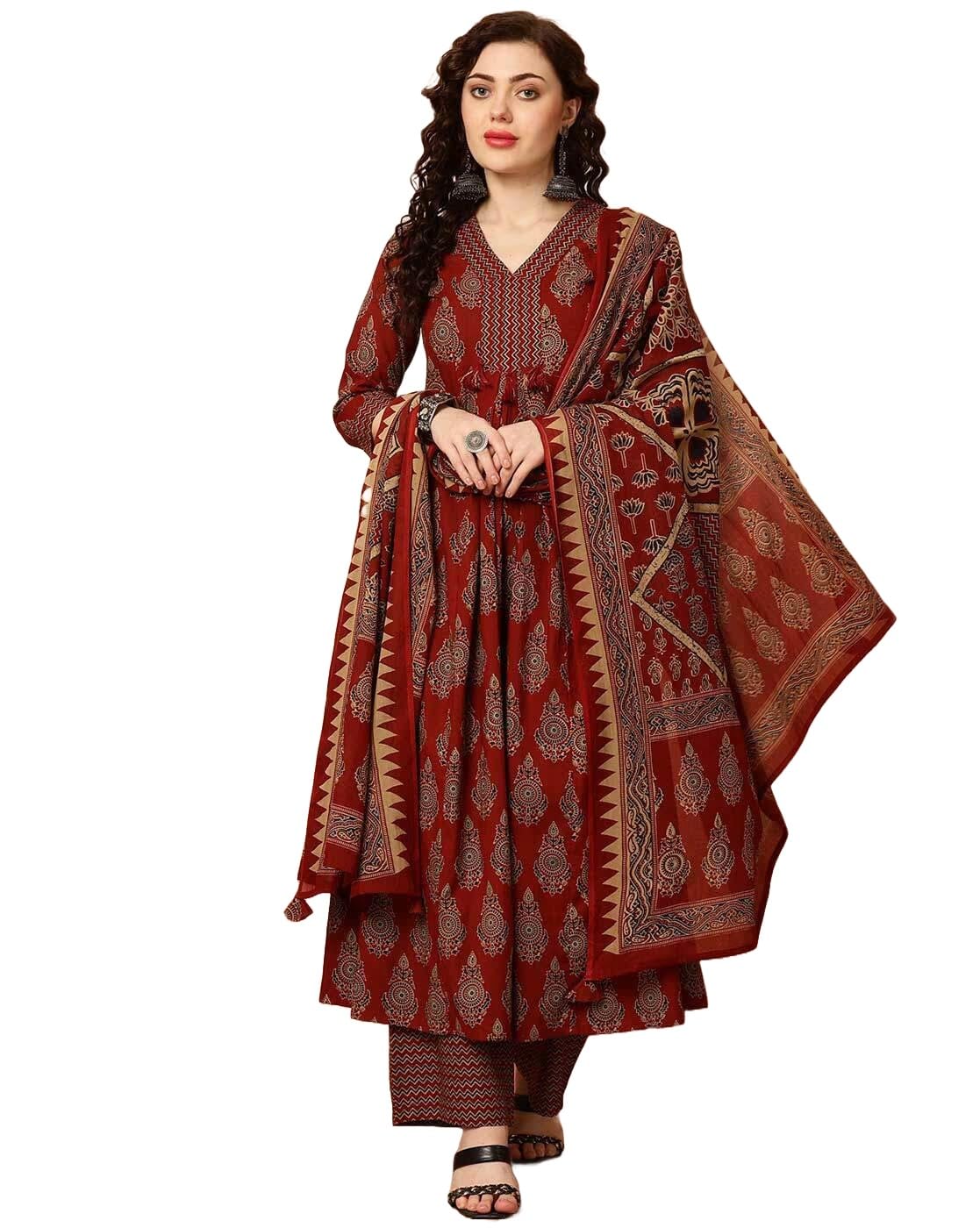 KLOSIA Women Viscose Printed Kurta Set - Red