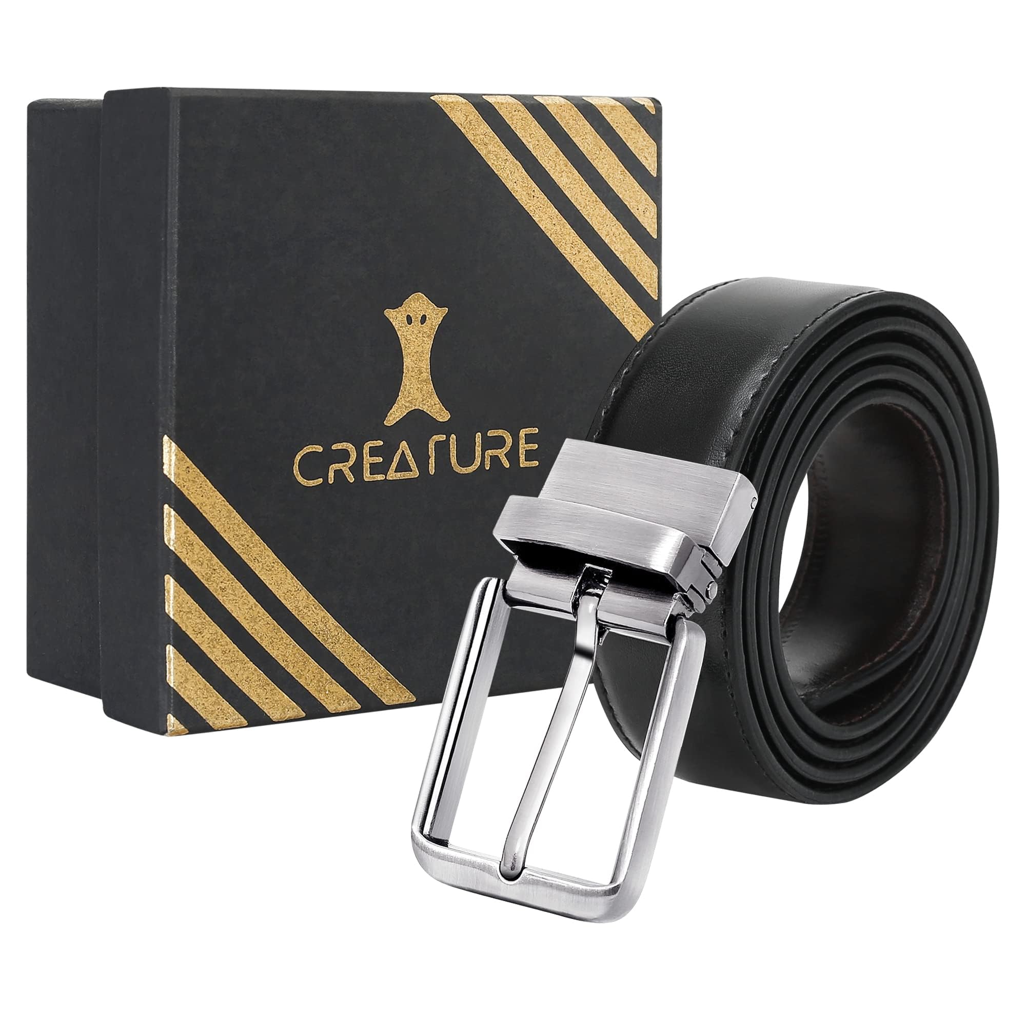 CREATURE Men Reversible Shiny Pu-Leather Formal Belts - Black Brown - Image 3