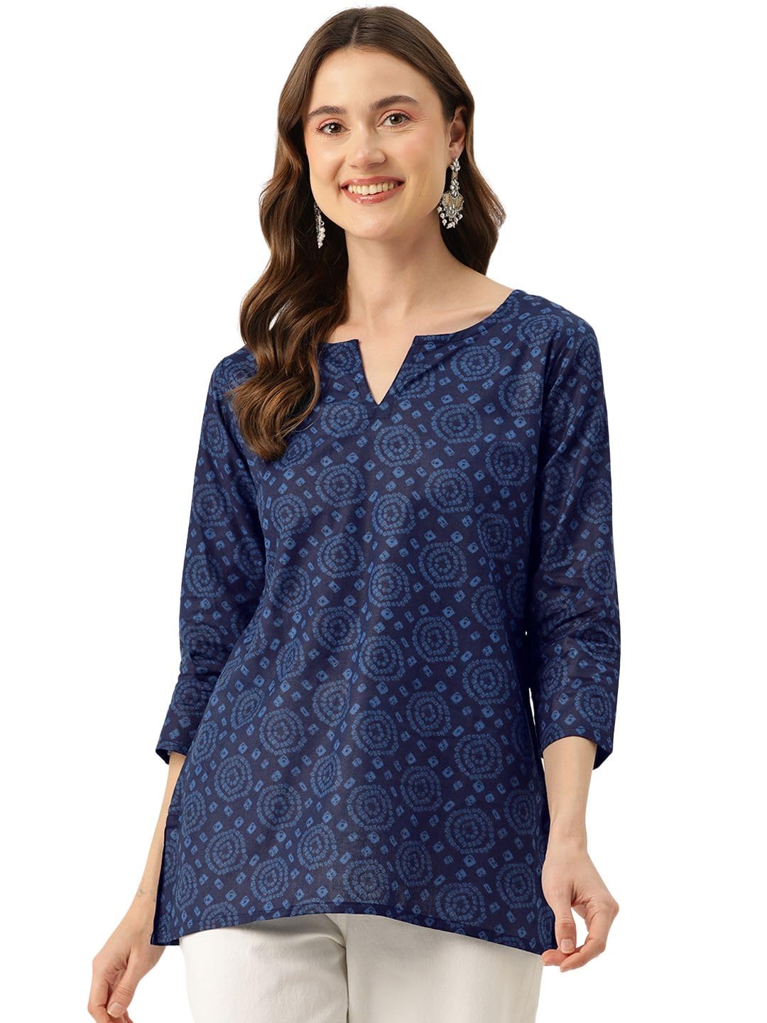 feranoid Women V-Neck Kurti - Navy