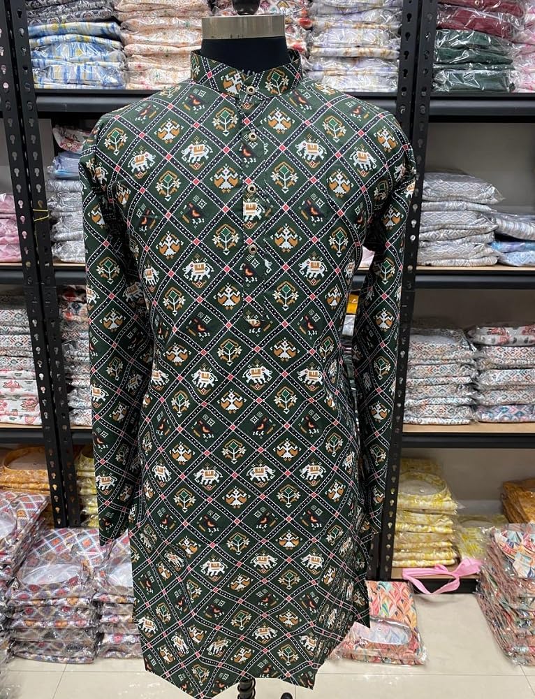 LAZZLY Men's Cotton Blend Printed Long Kurta - Image 3