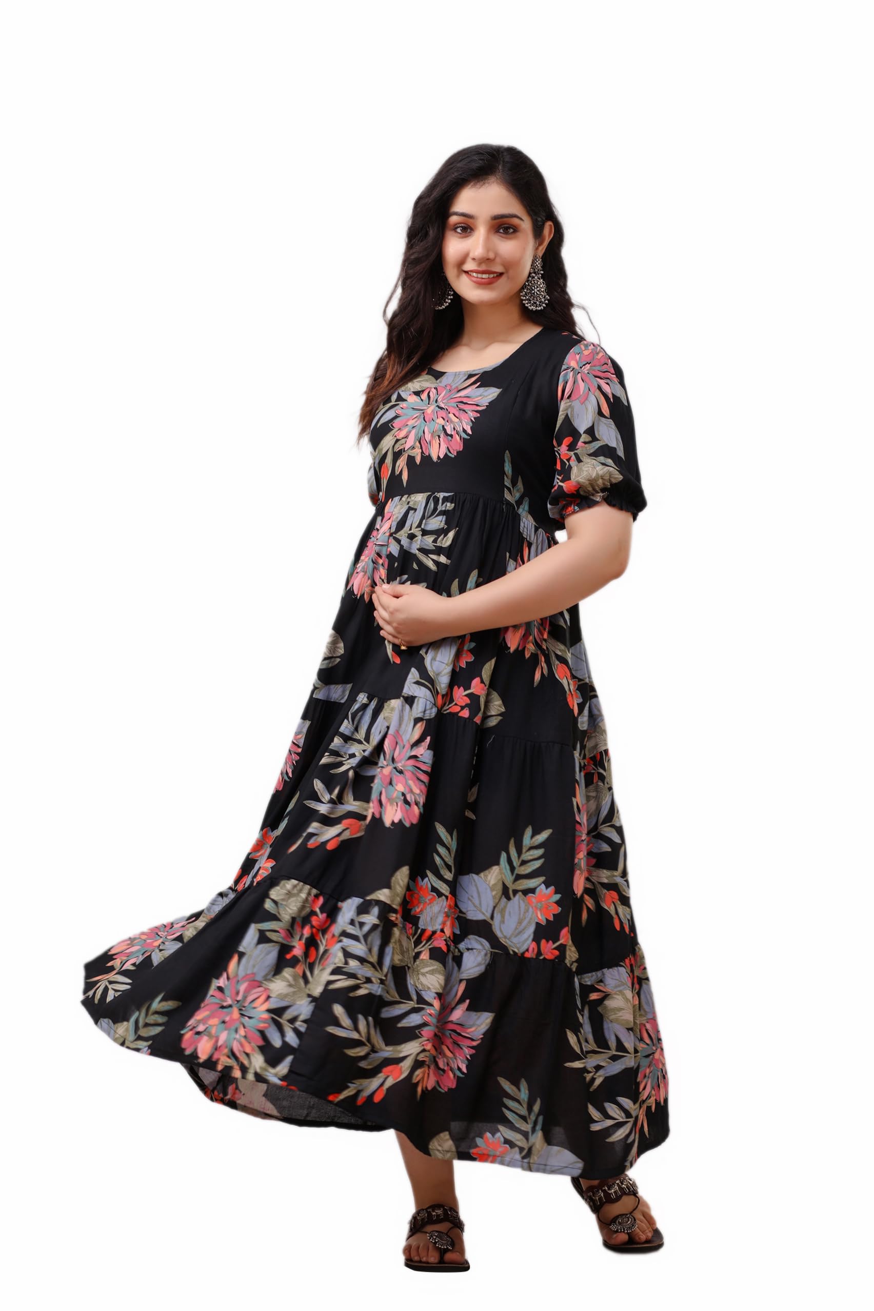 Somick Women Maternity Dress with Feeding Zip - Floral