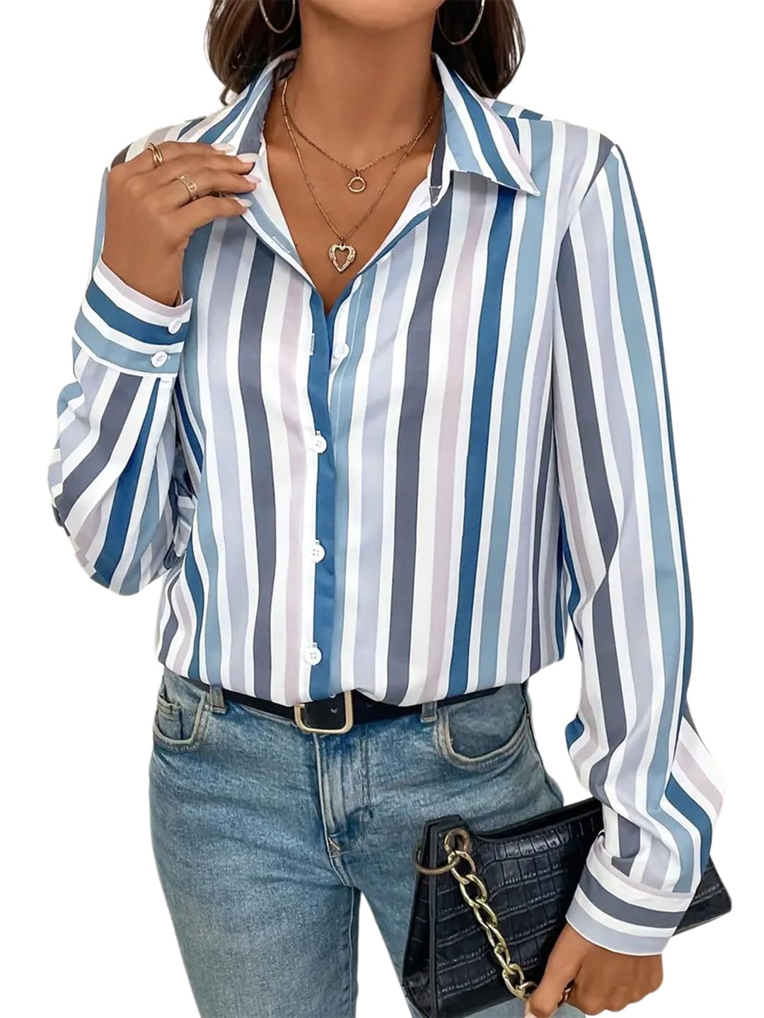 SheWill Women's Blue Stripe Print Shirt