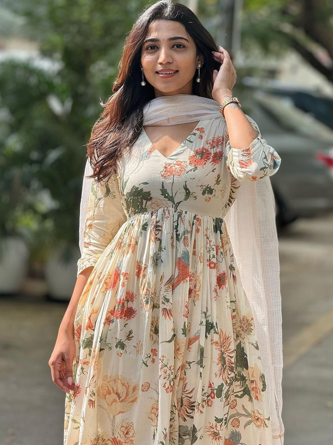 GoSriKi Women's Rayon Blend Anarkali Kurta - Cream - Image 5