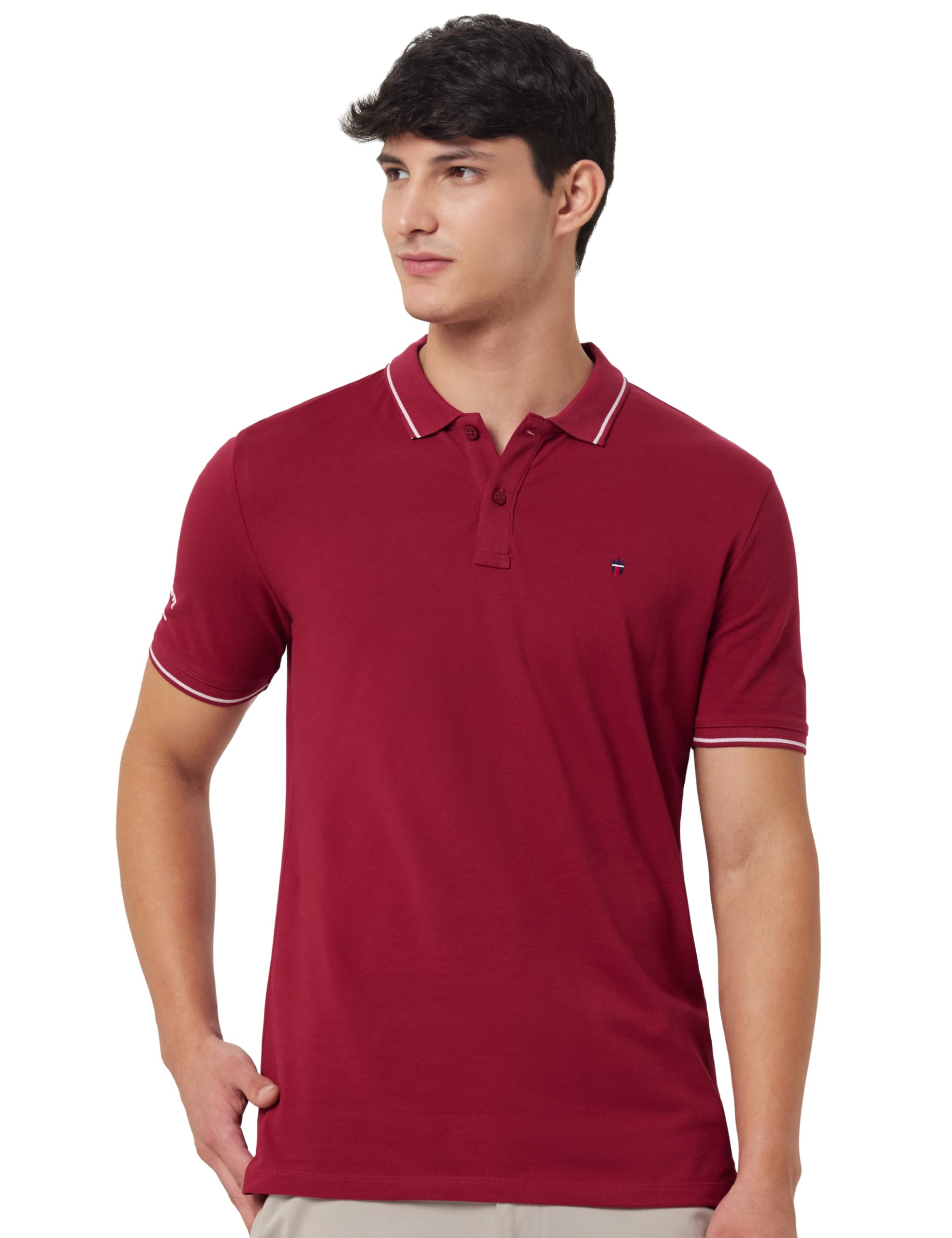Louis Philippe Men's Red Polo Neck T-Shirt