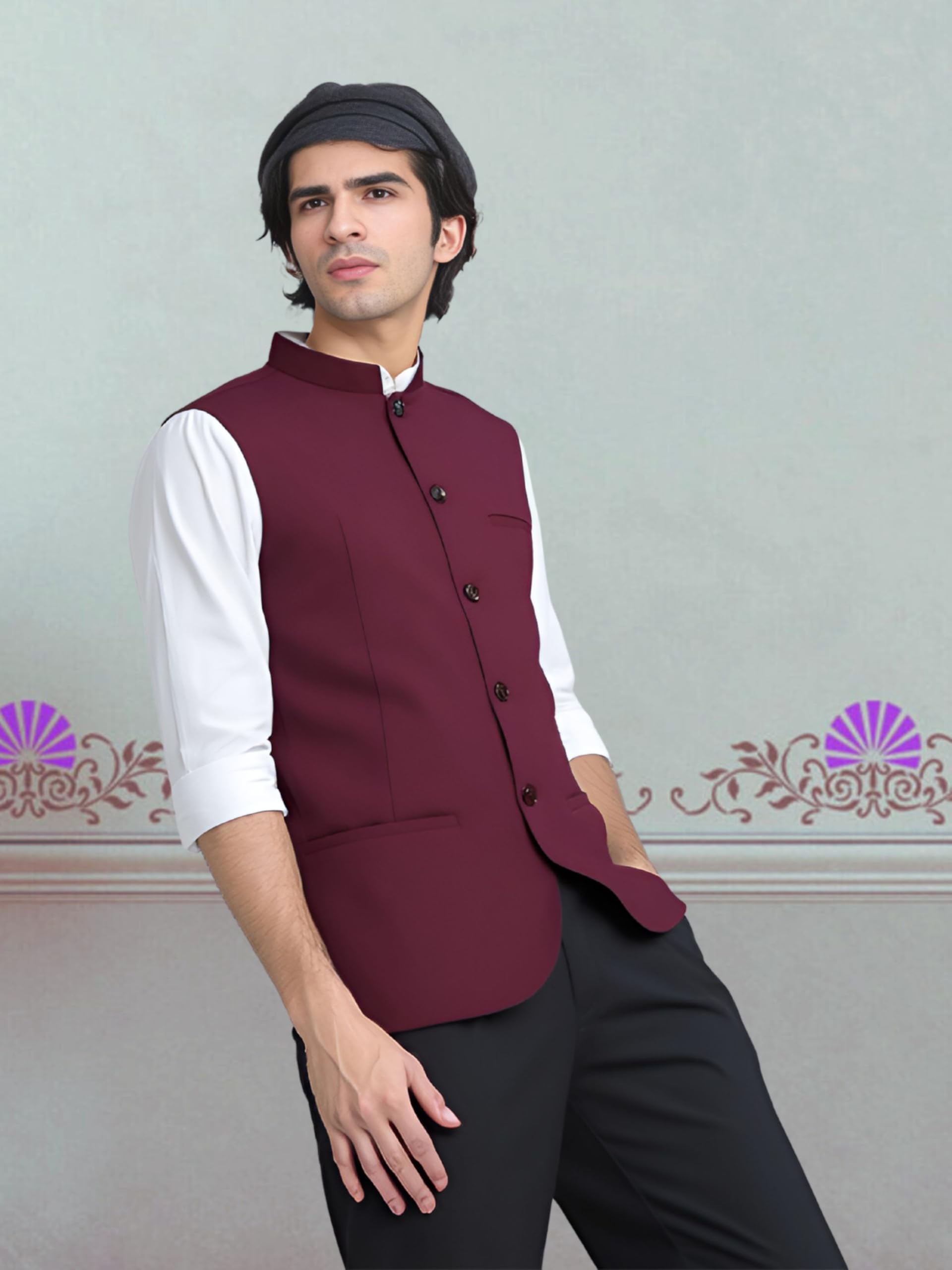 ROCKSY Maroon Nehru Jacket for Men - Image 3