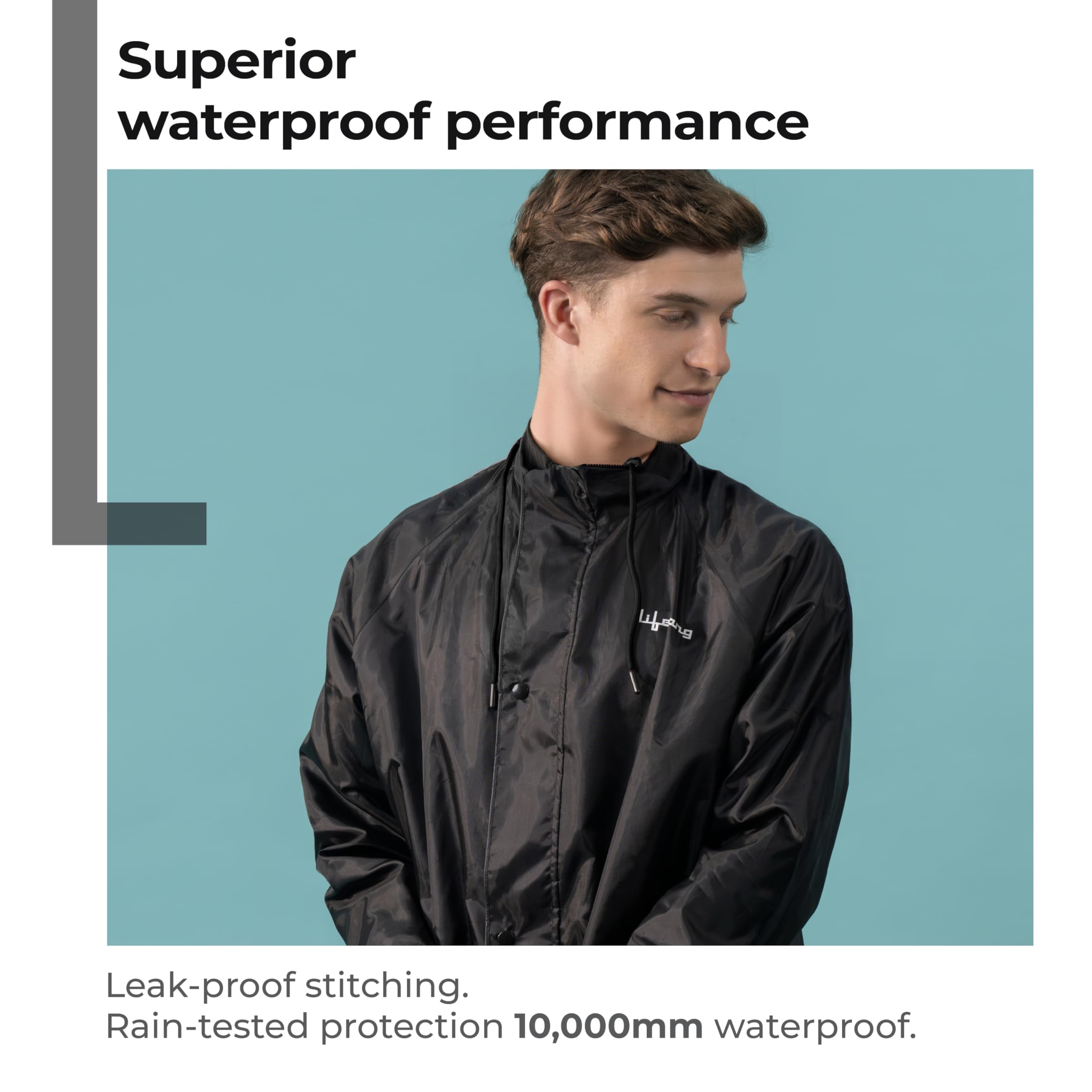 Lifelong Men's Waterproof Reversible Rain Suit - Black - Image 5