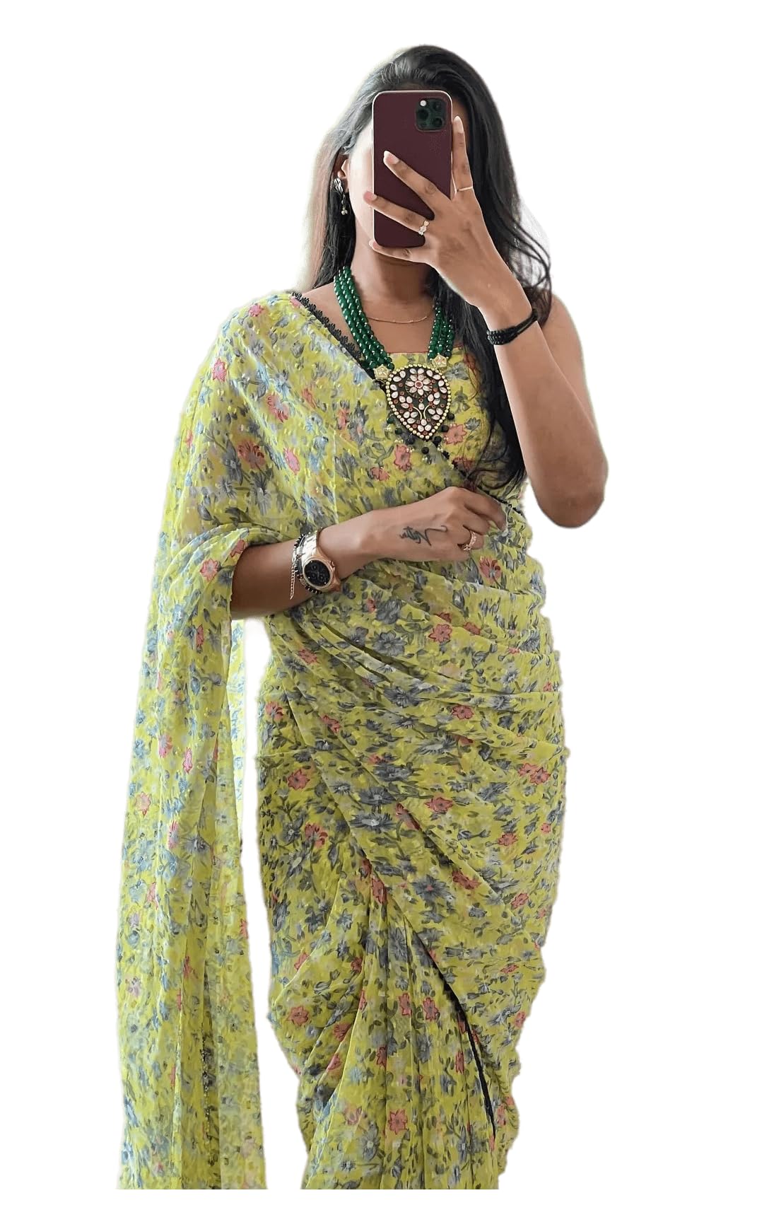 Sidhidata Yellow Georgette Printed Saree