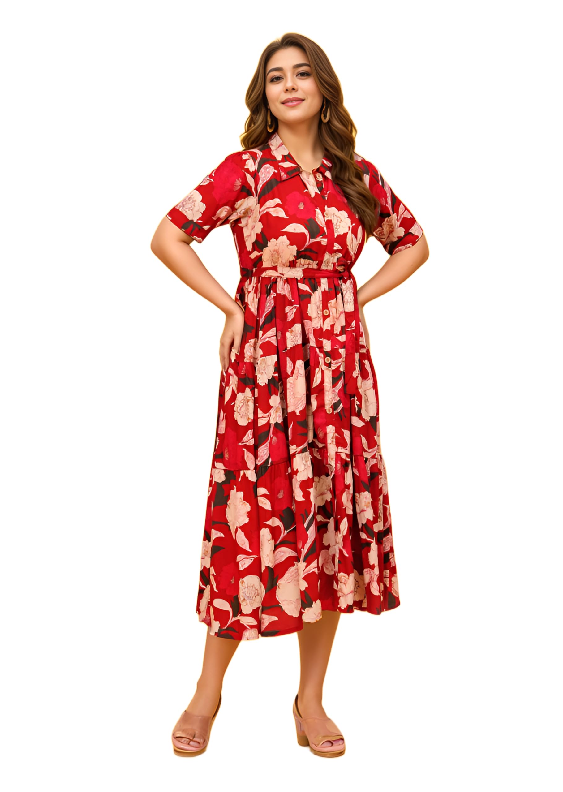 VK Women Floral Printed Maxi Dress - Red