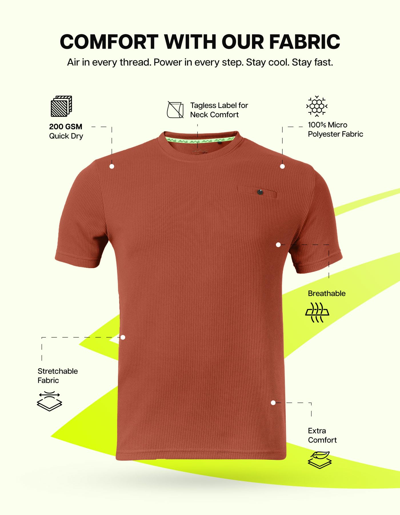 AWG Men's Waffle Knit Crew Neck T-Shirt - Rust - Image 2