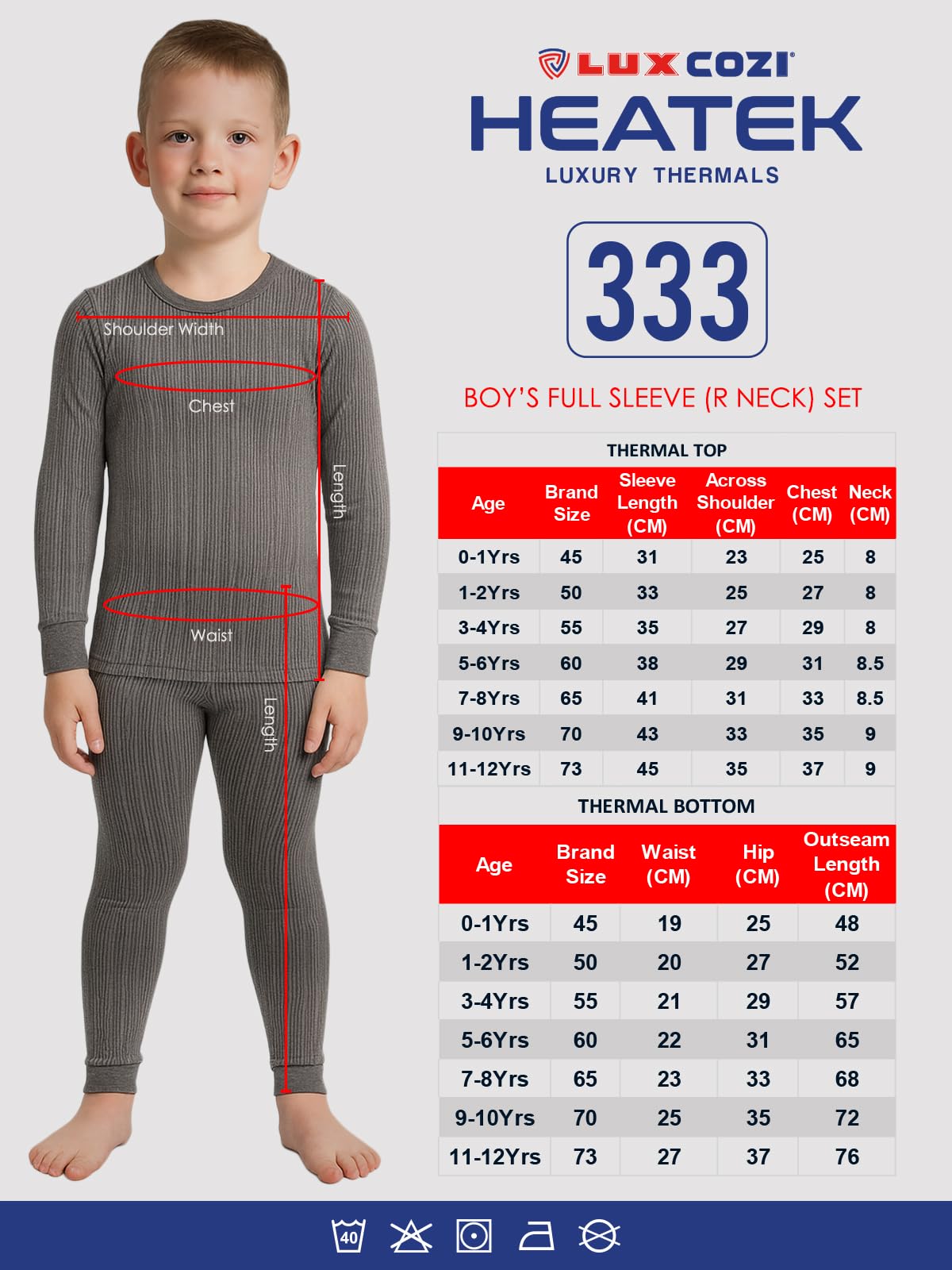 Lux Cozi Boy Thermal Set - Charcoal - Image 2