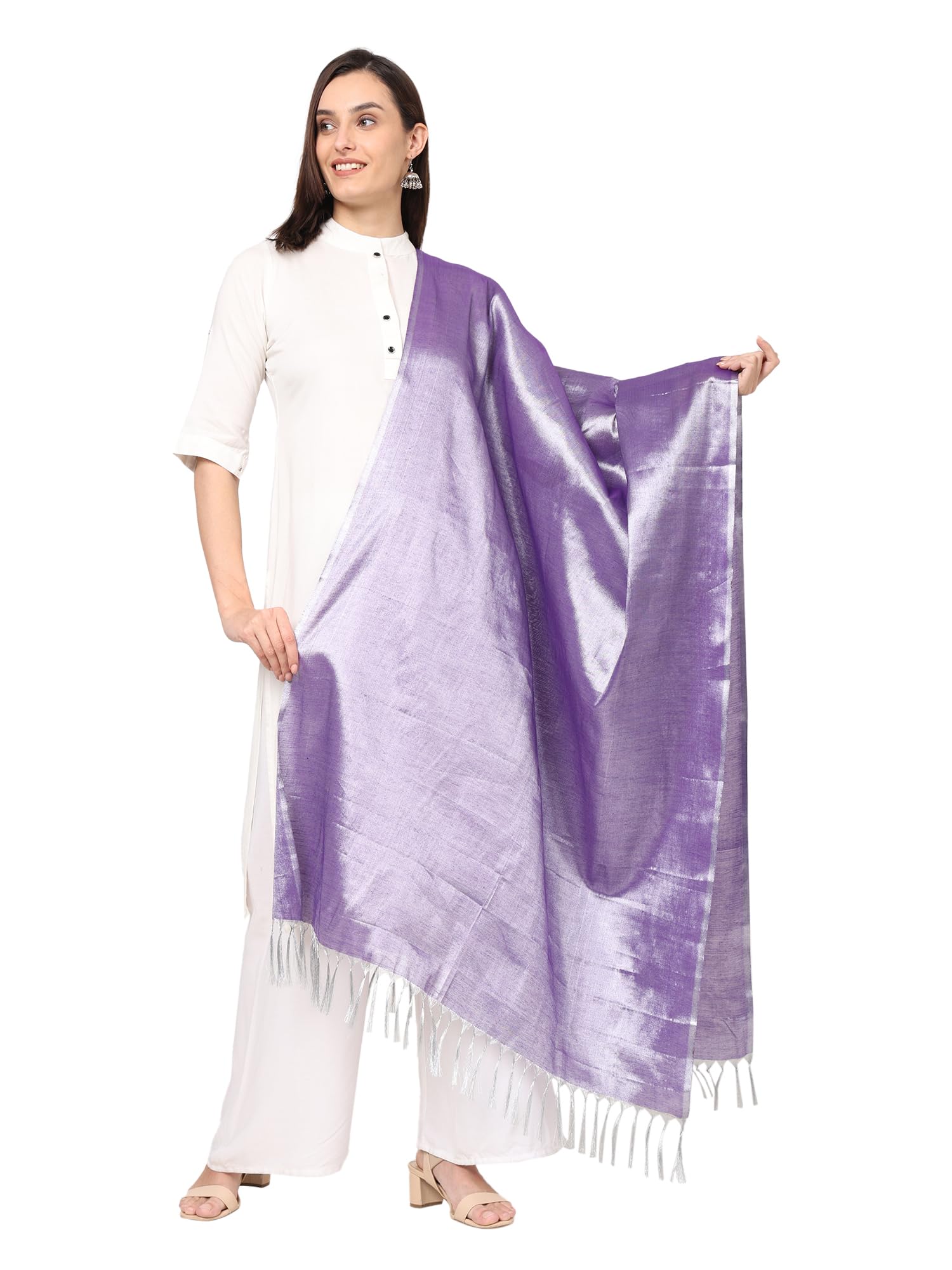 Fashily Silver Purple Jari Silk Dupatta for Women