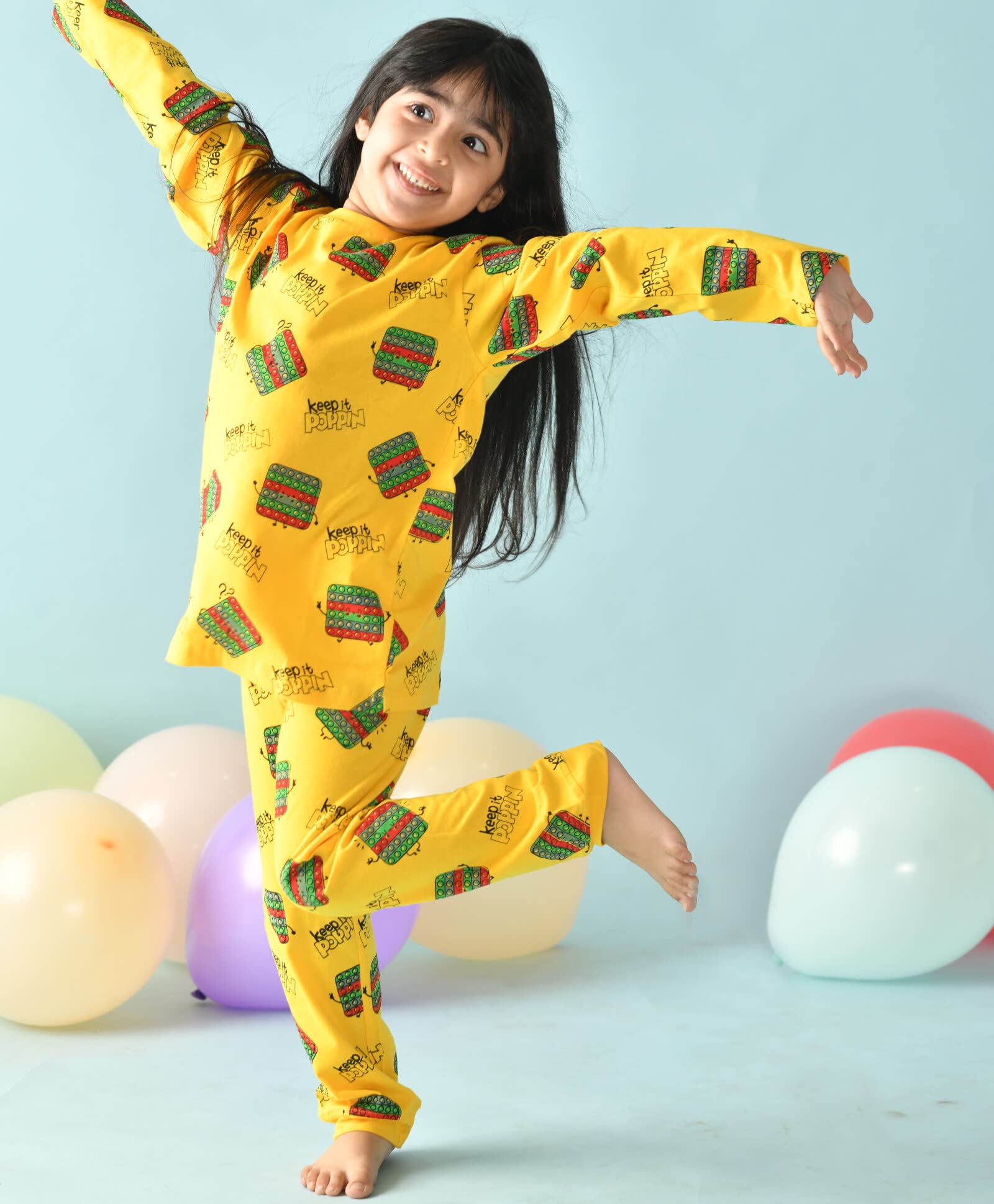 Anthrilo Pajama T-Shirt Set for Girls - Yellow - Image 3