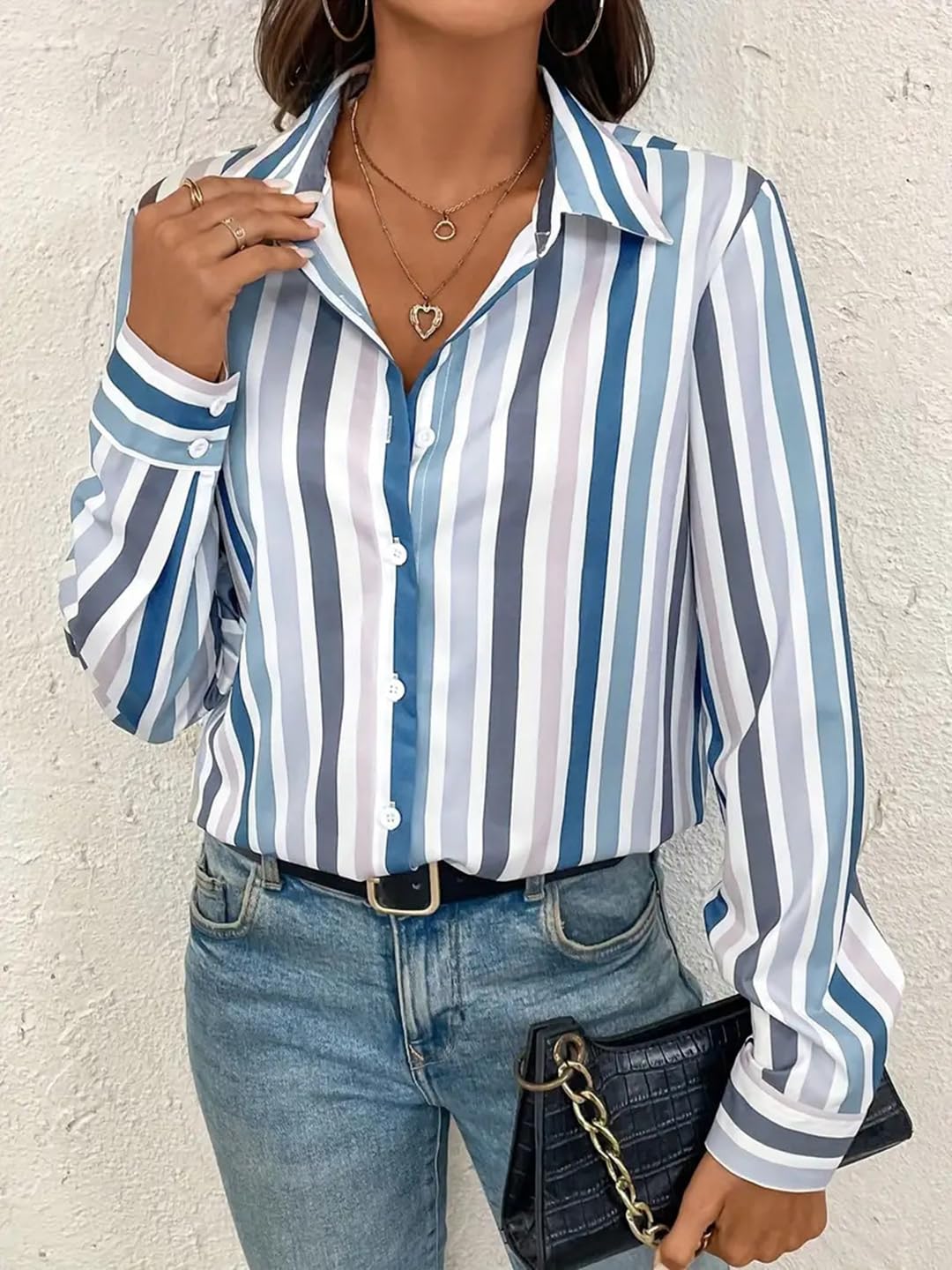 SheWill Women's Blue Stripe Print Shirt - Image 5