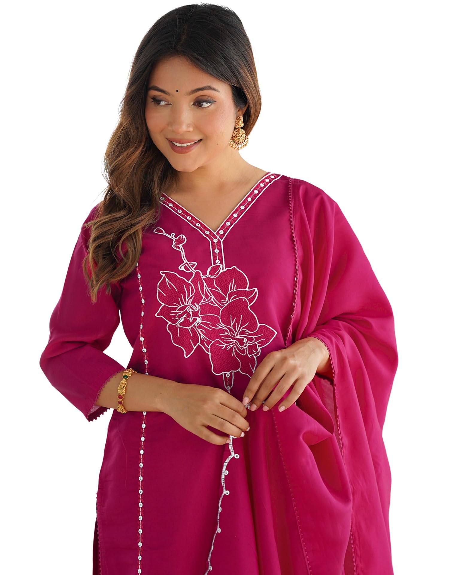 SIRIL Pink Embroidery Kurta Set for Women