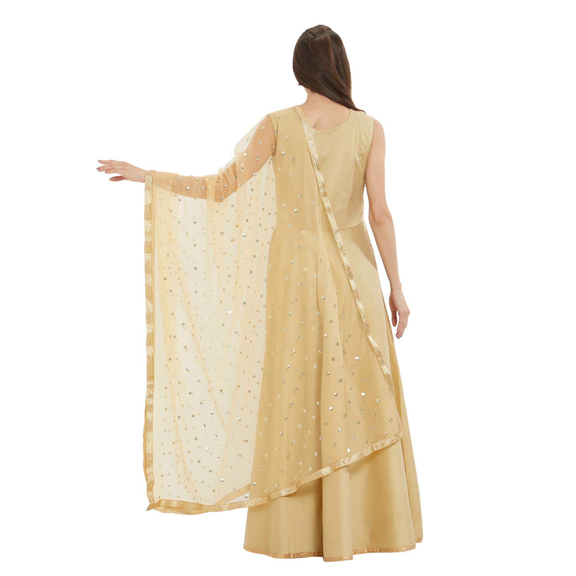 DUPATTA BAZAAR Woman Embellished Beige Net Dupatta - Image 2