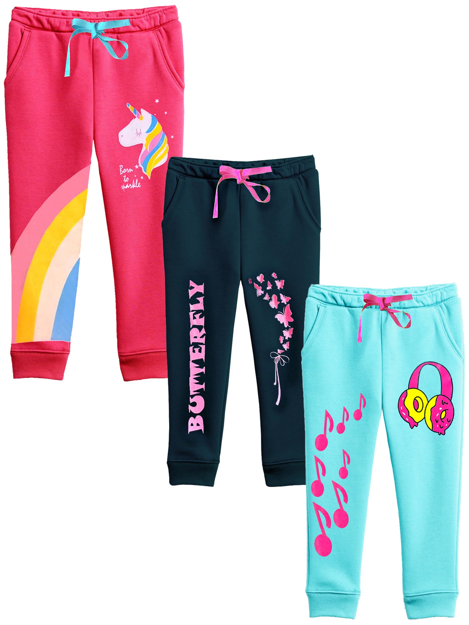 Kuchipoo Girls Mid-Rise Cotton Track Pants - Multi-Colored