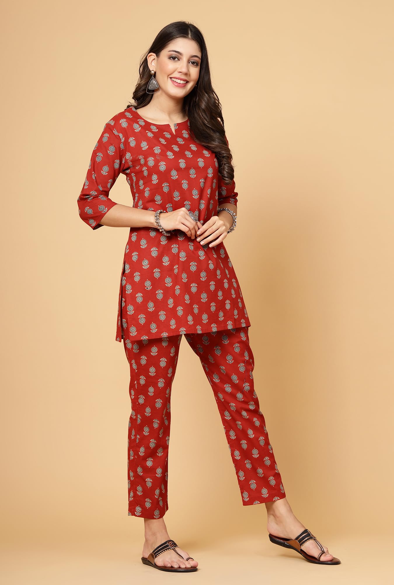 Pistaa Maroon Cotton Printed Night Suit for Women - Image 3