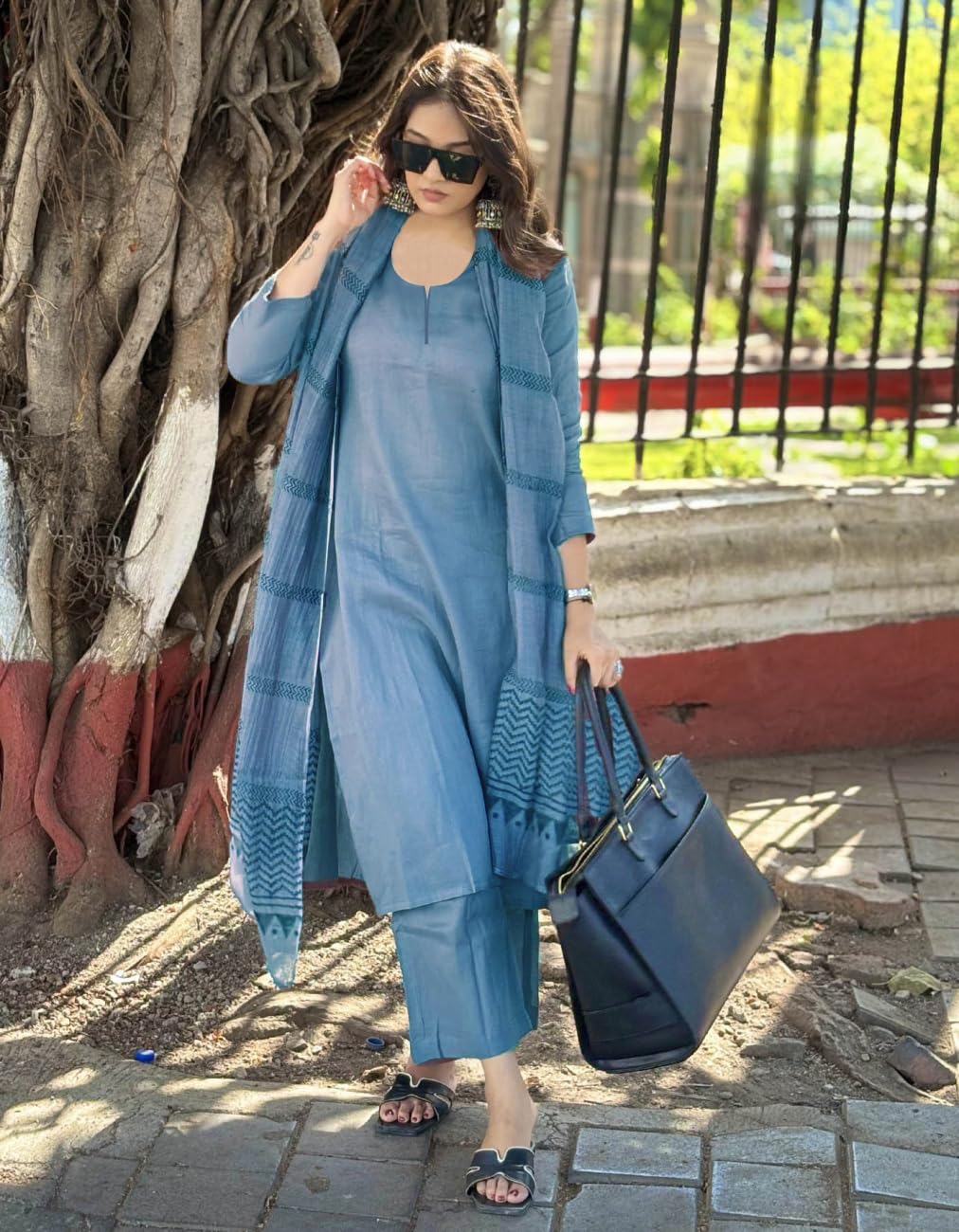 ANNI DESIGNER Light Blue Rayon Kurta Set for Women - Image 3