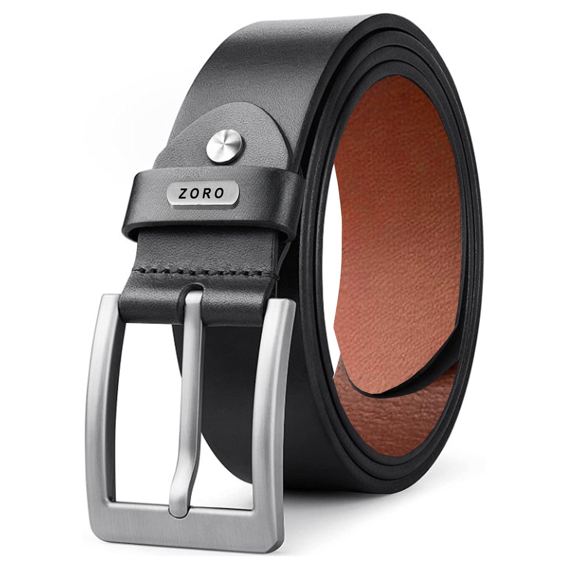 ZORO Black Genuine Leather Belt for Men