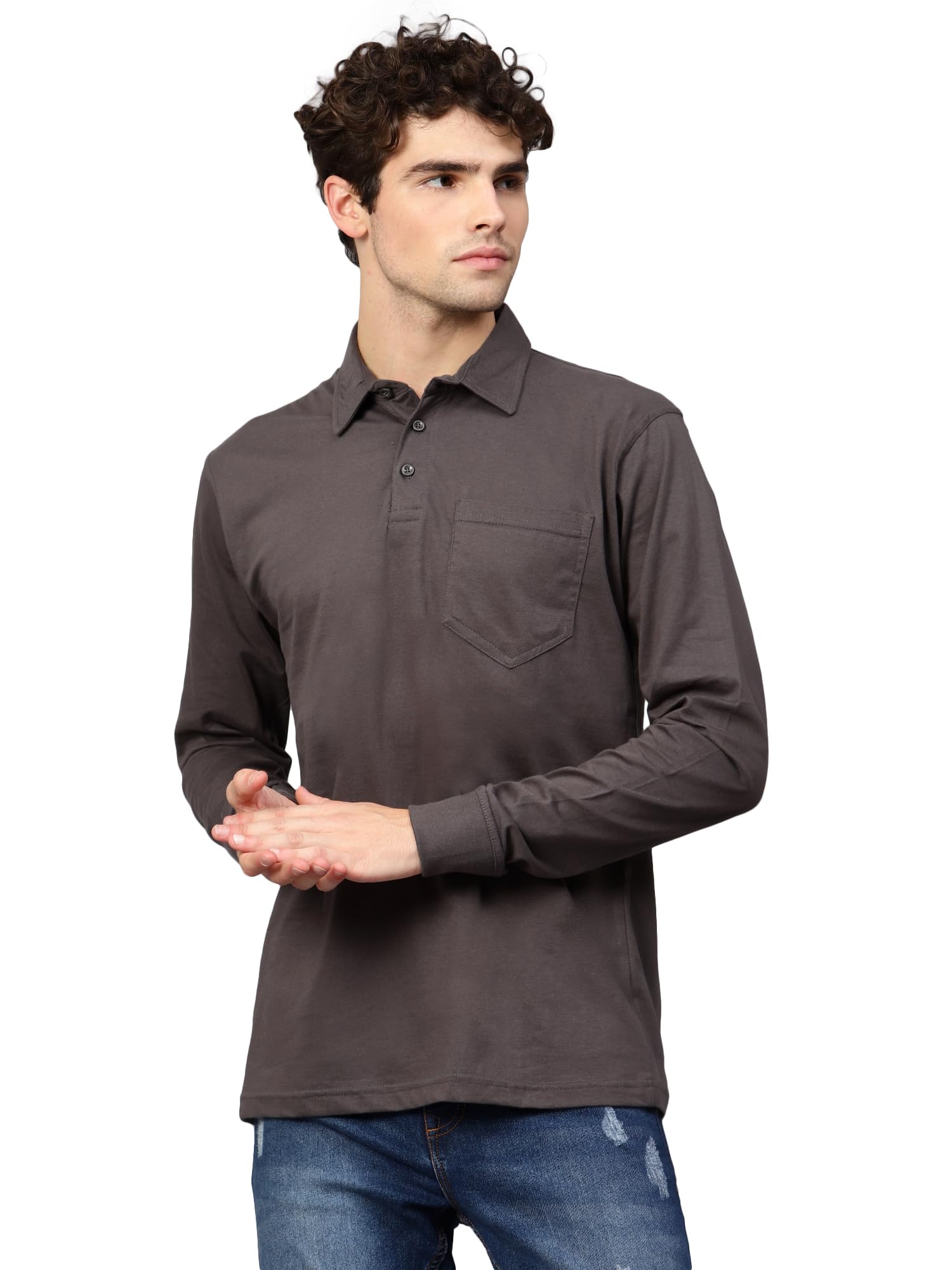 FLEXIMAA Men's Steel Grey Polo Neck T-Shirt