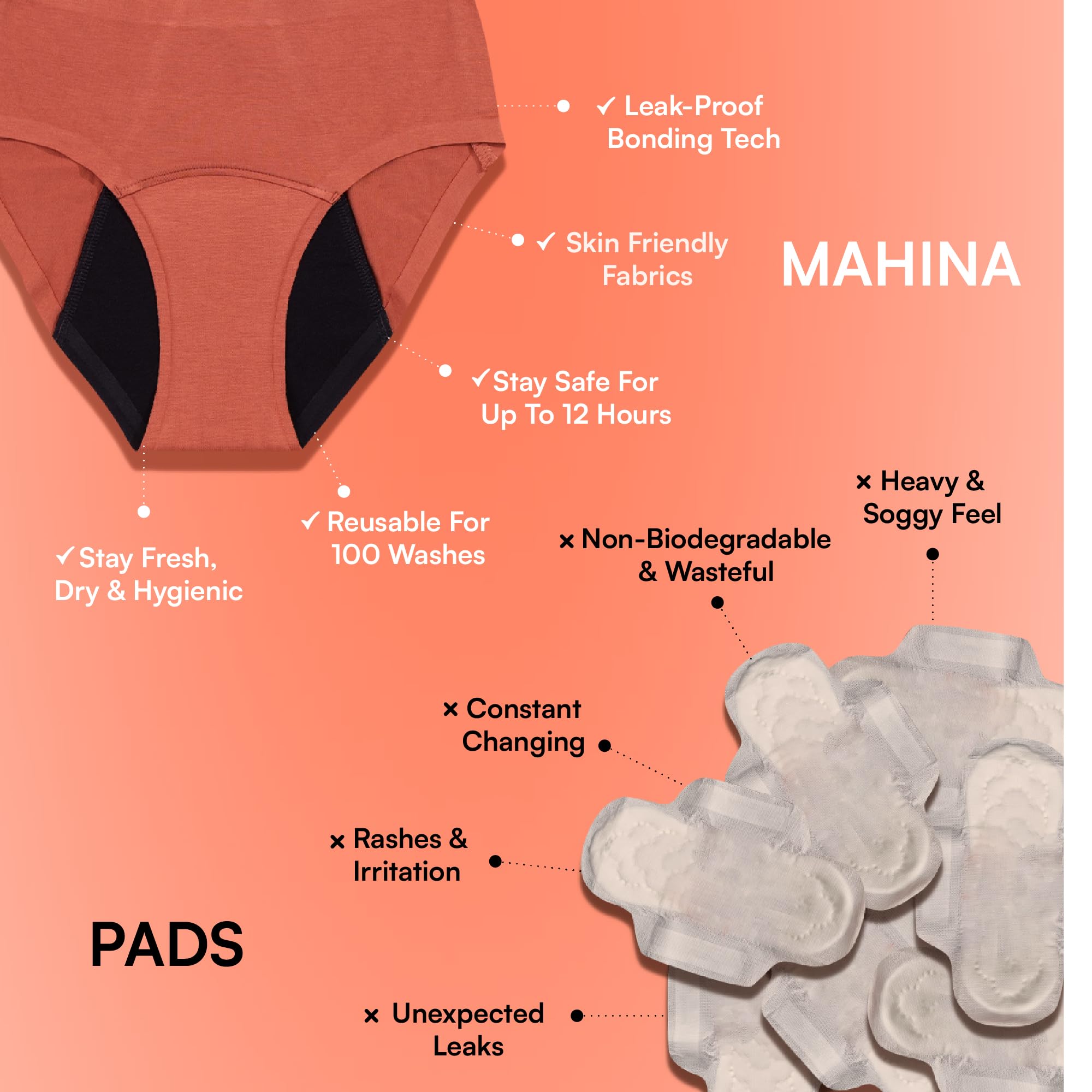 Mahina Period Panty for Women & Girls - Cotton Black - Image 4