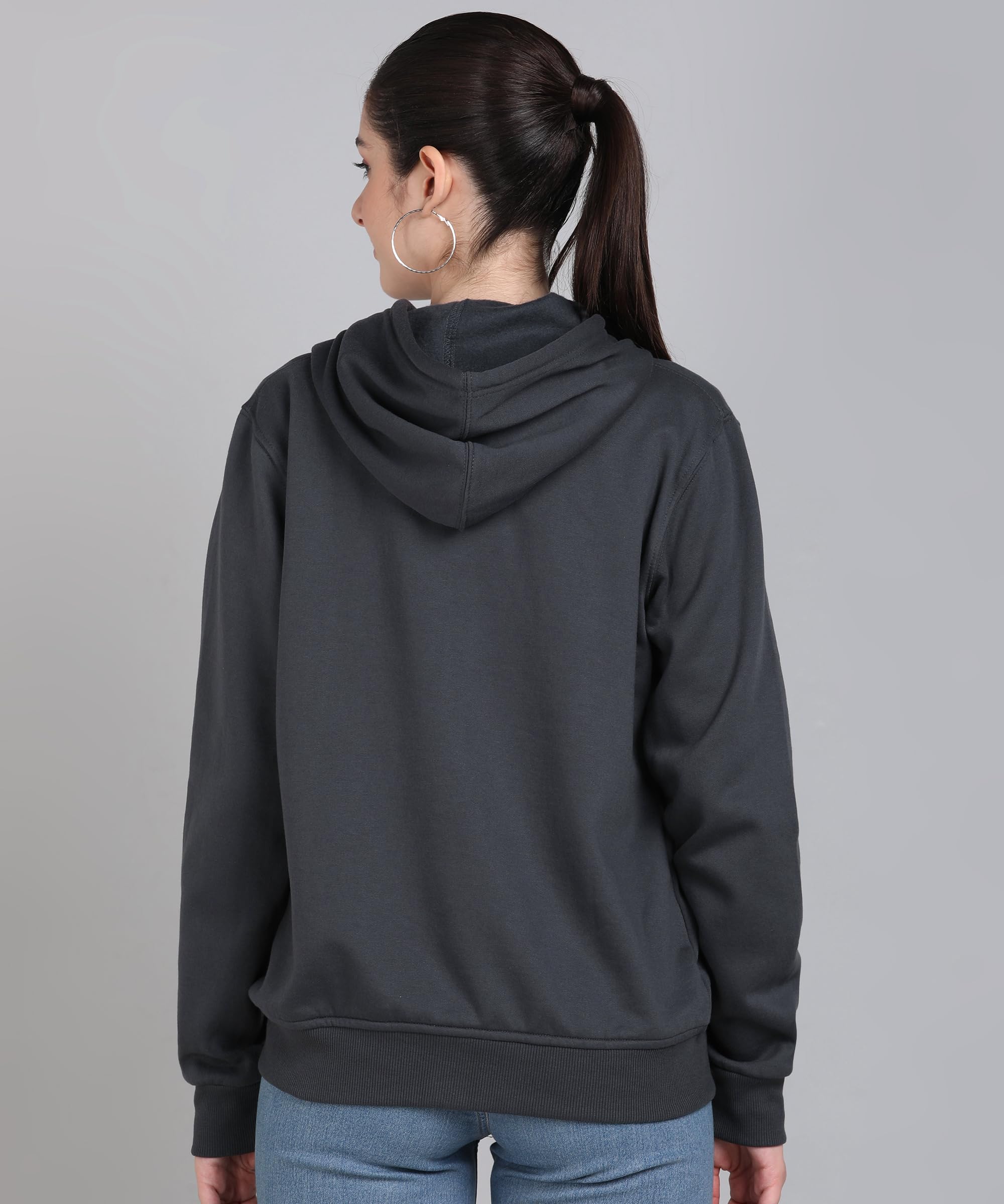 Alan Jones Charcoal Ribbed Hooded Sweatshirt for Women - Image 4