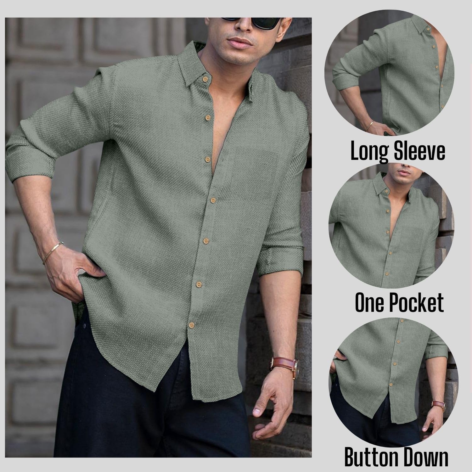 RAIZAX Grey Linen Cotton Shirt for Men - Image 4
