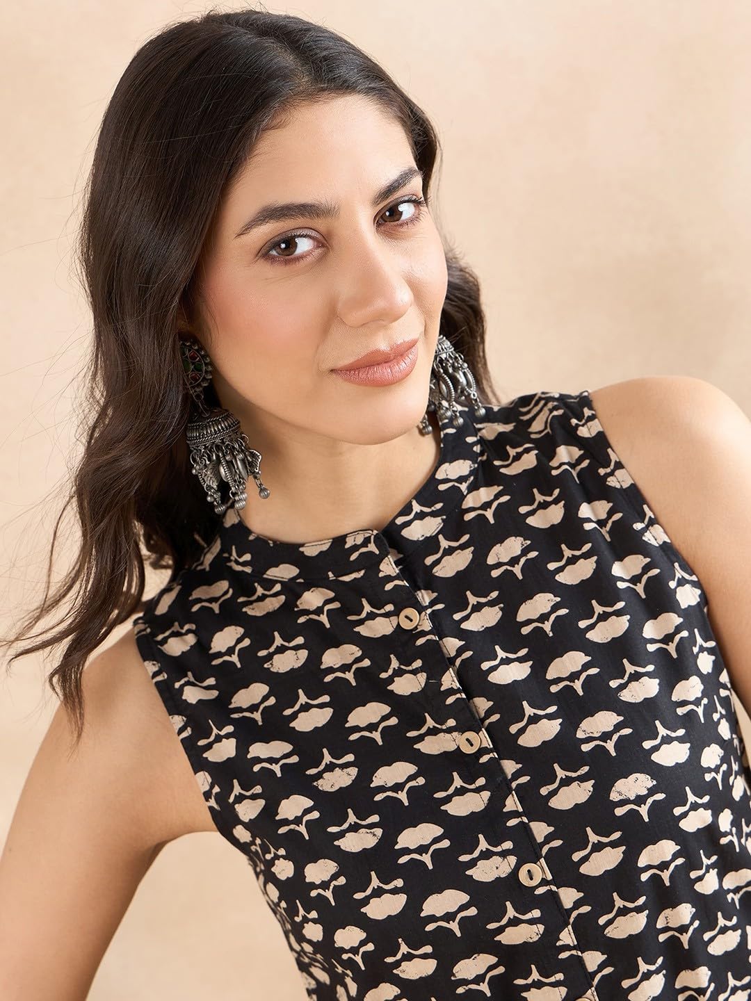 miss fame Women's Sleeveless Cotton Kurta - Brown - Image 5