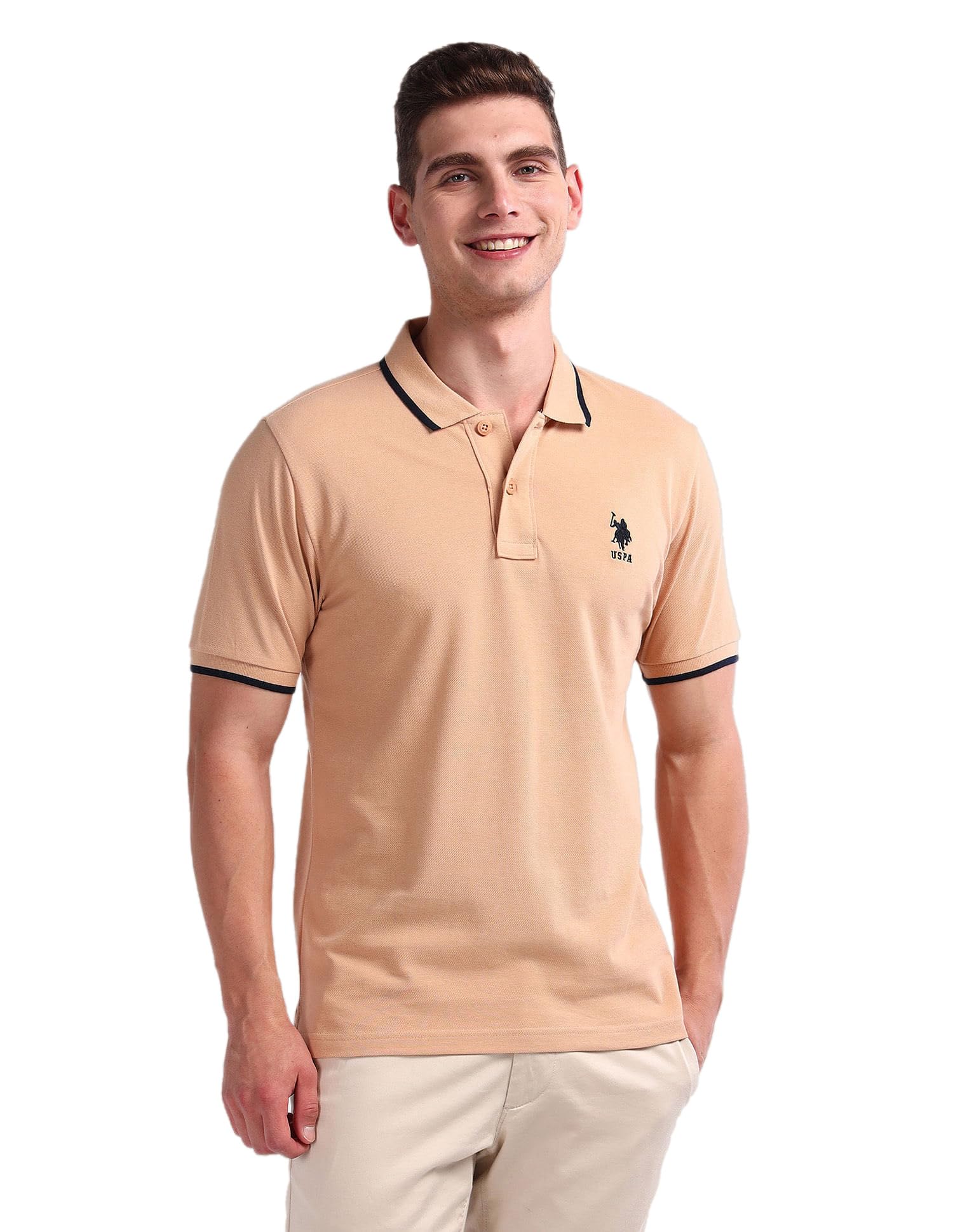 U.S. POLO ASSN Men's Beige Cotton Polo Shirt