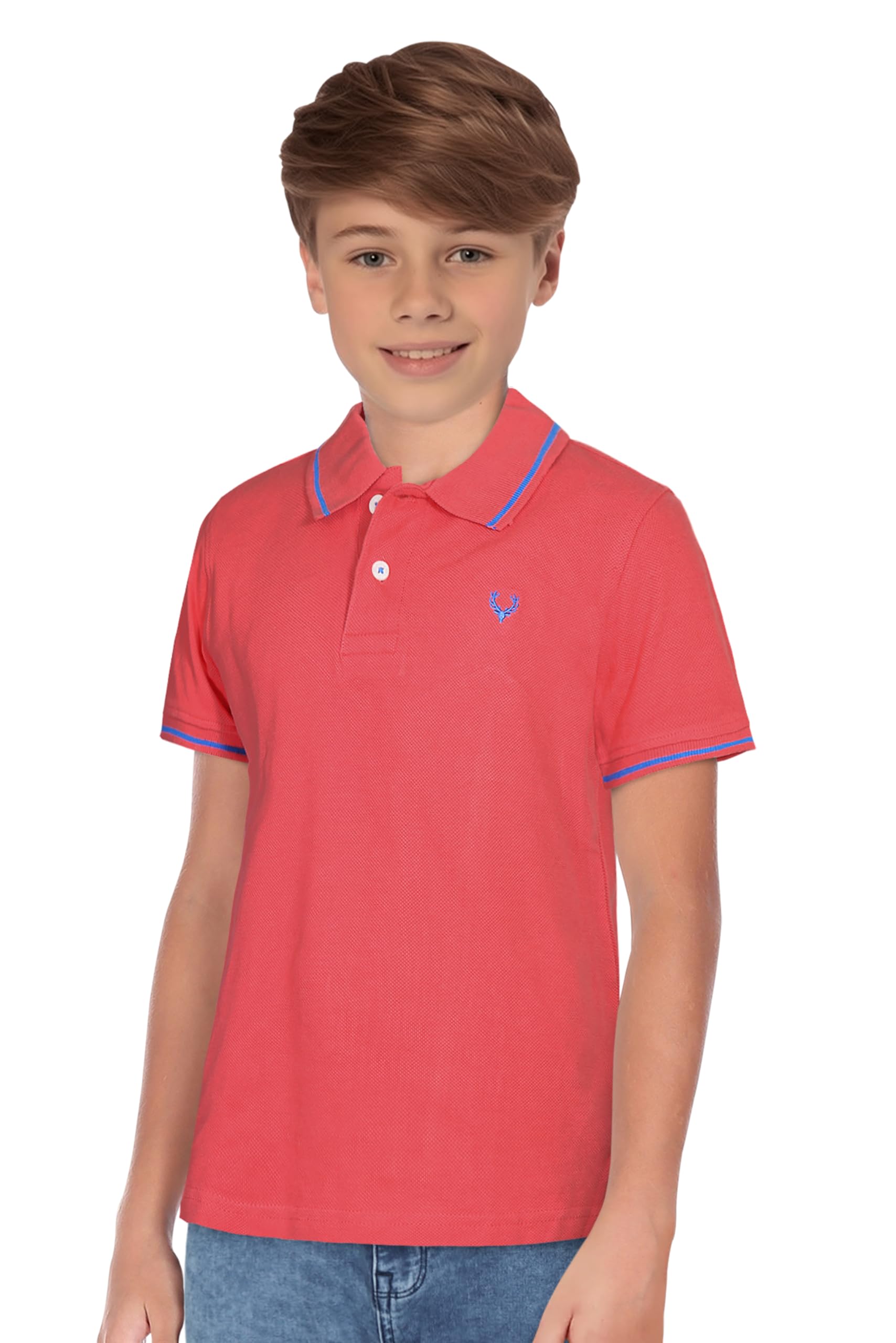 Allen Solly Junior Polo T-Shirt for Boys - Coral & Royal Blue - Image 3