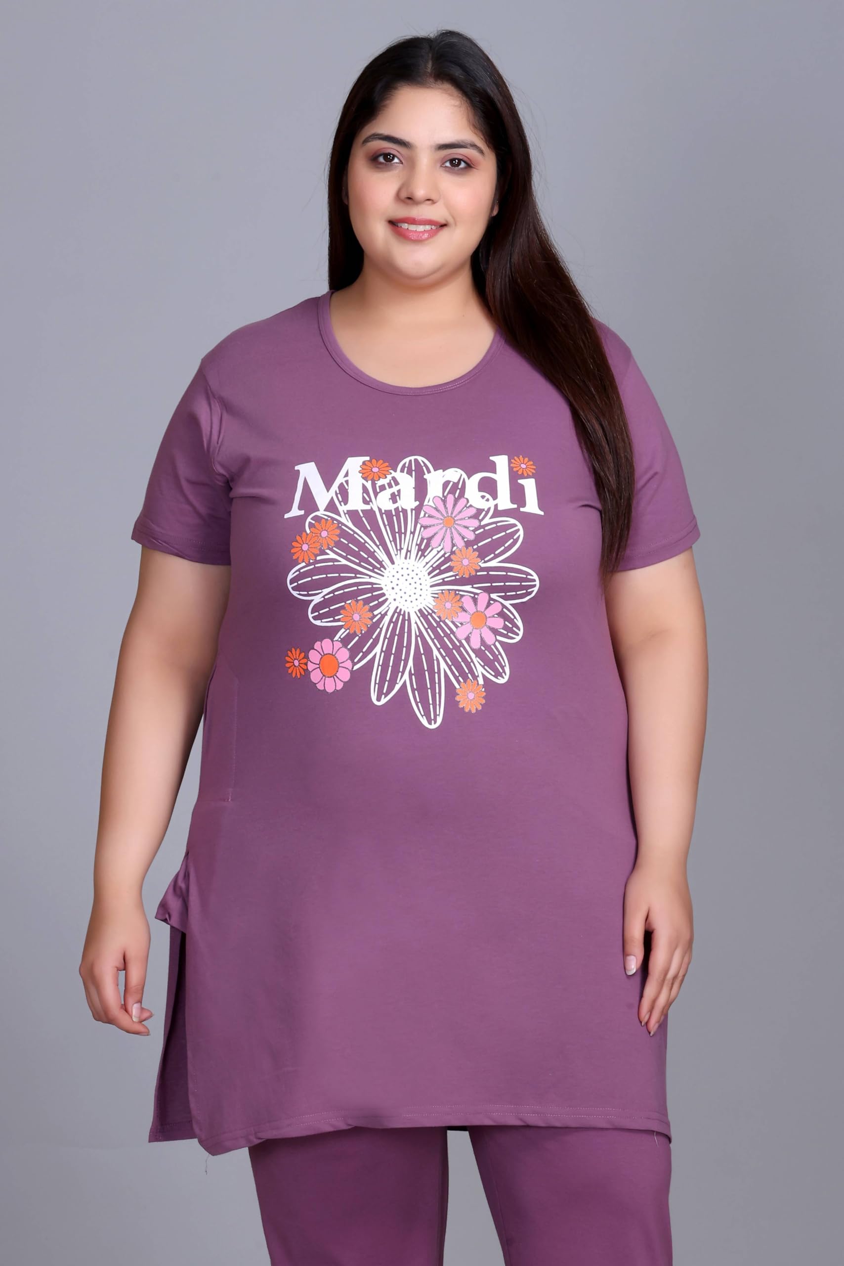 In Love Purple Cotton Long Line T-Shirt - Image 3