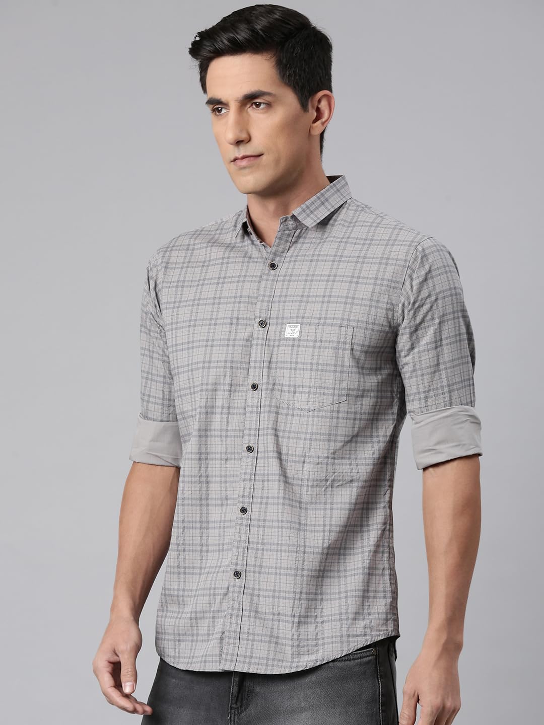 Majestic Man Checked Casual Shirt - Light Grey - Image 3