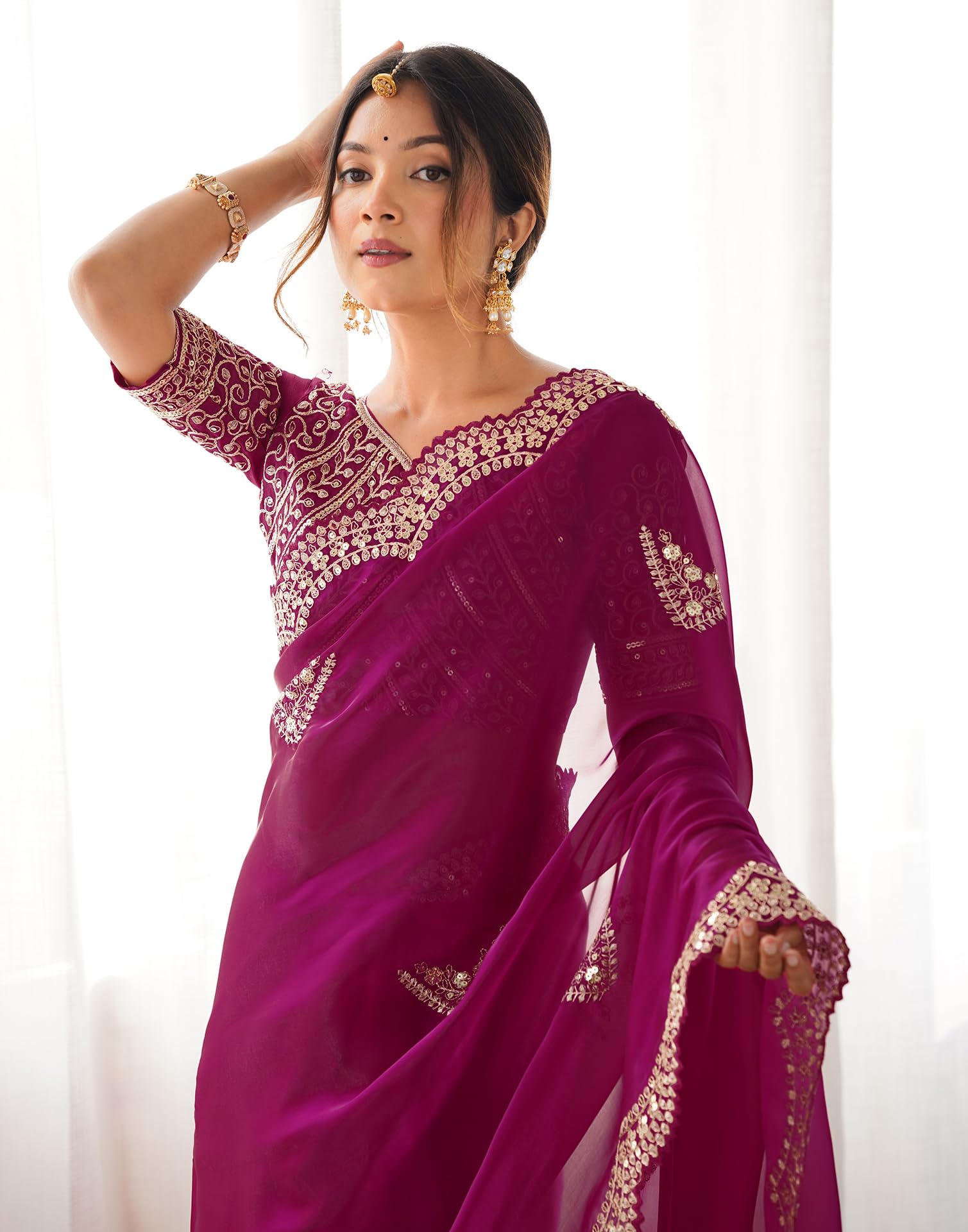 SIRIL Women's Organza Saree with Embroidery - Image 5