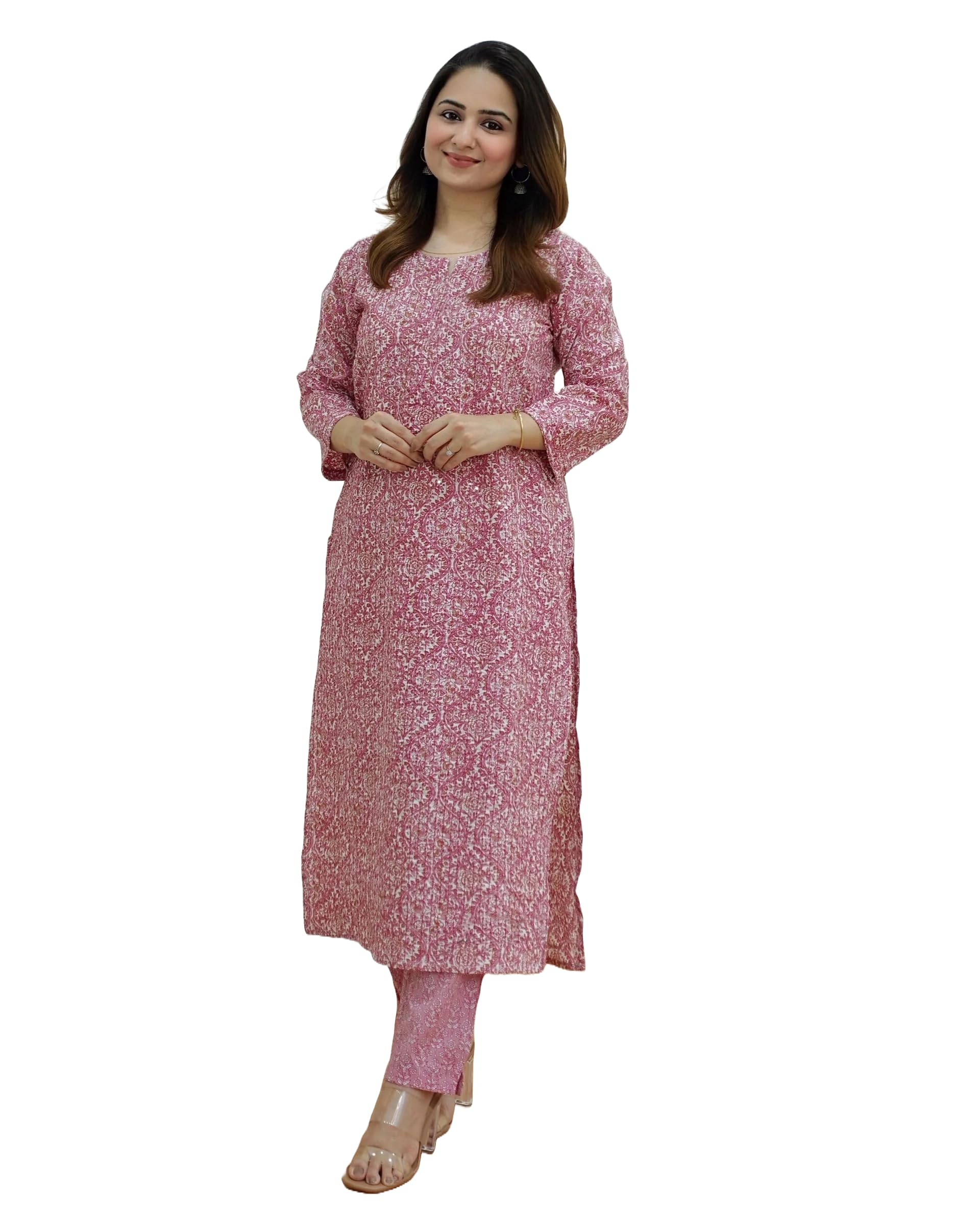 KLOSIA Women Embroidery Kurta and Pant Set - Pink